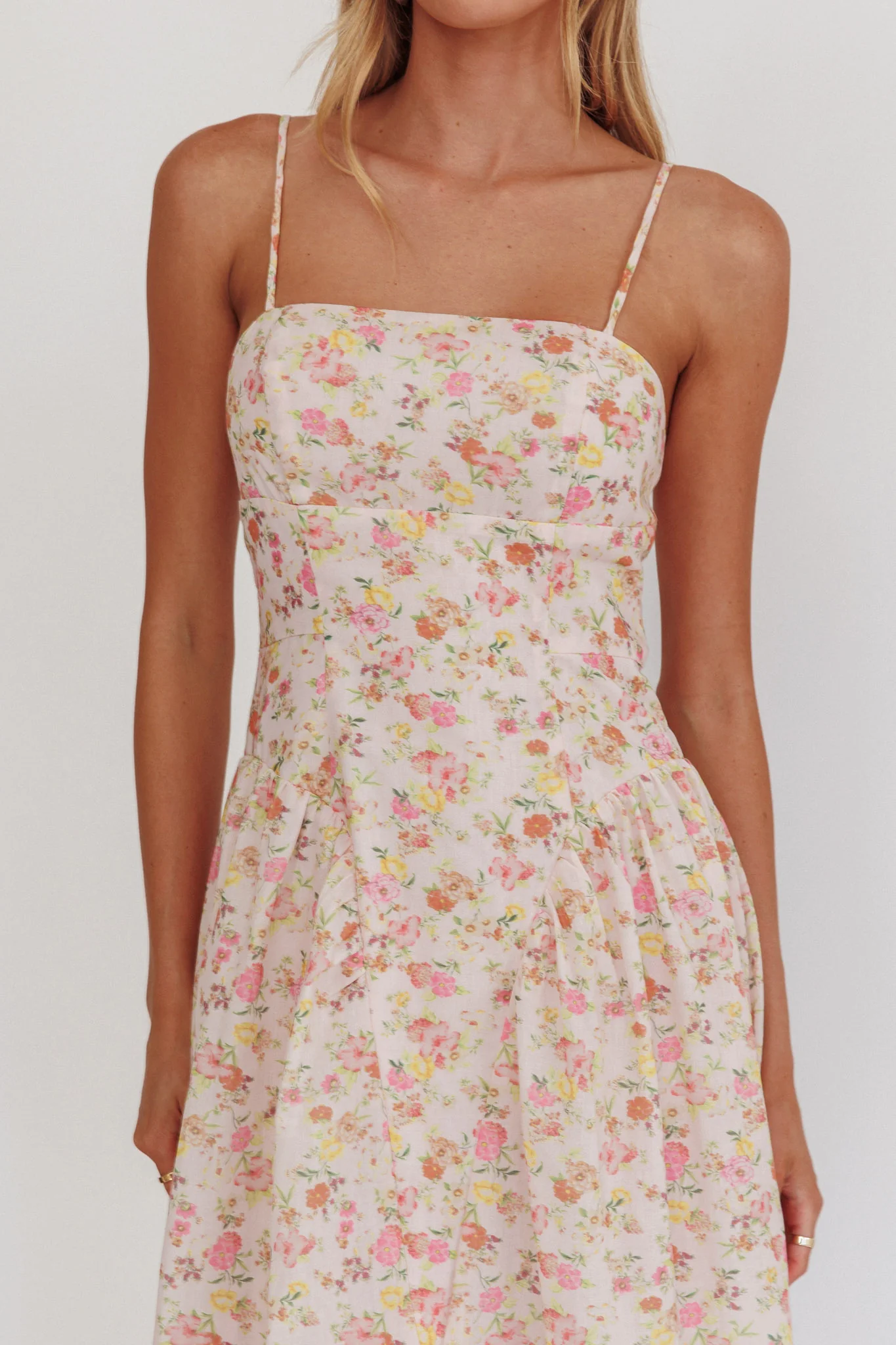 Daisy Day Basque Waist Maxi Dress Floral Pink