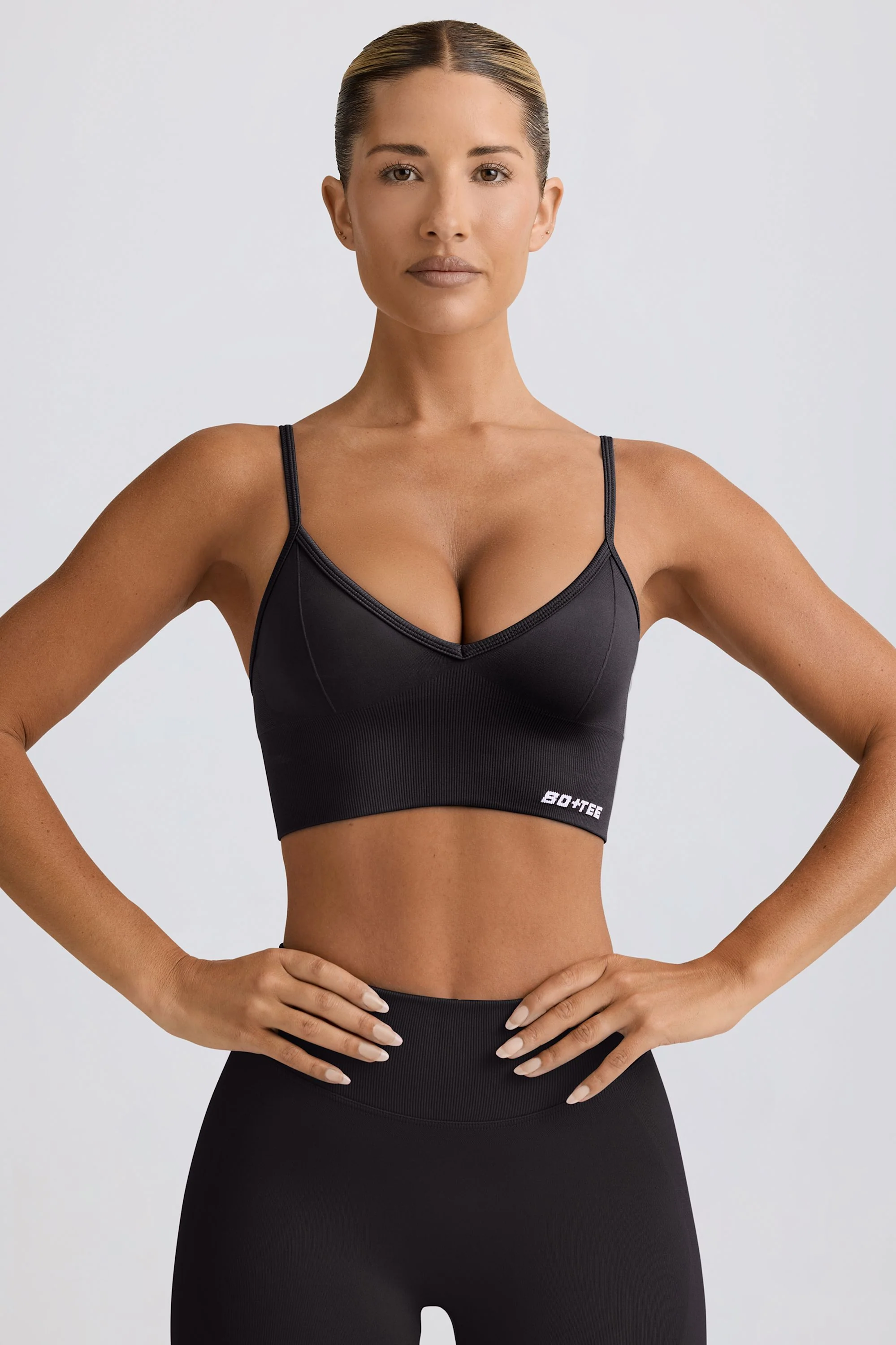 Define Luxe V-Neck Sports Bra in Black