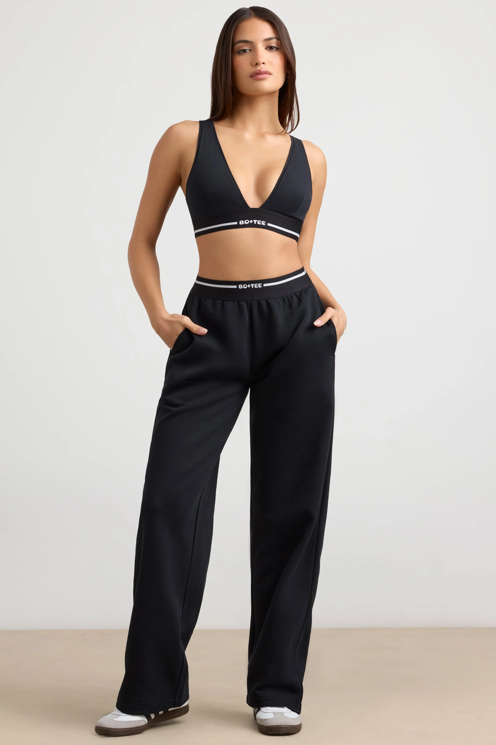 High-Waist Straight-Leg Joggers in Black