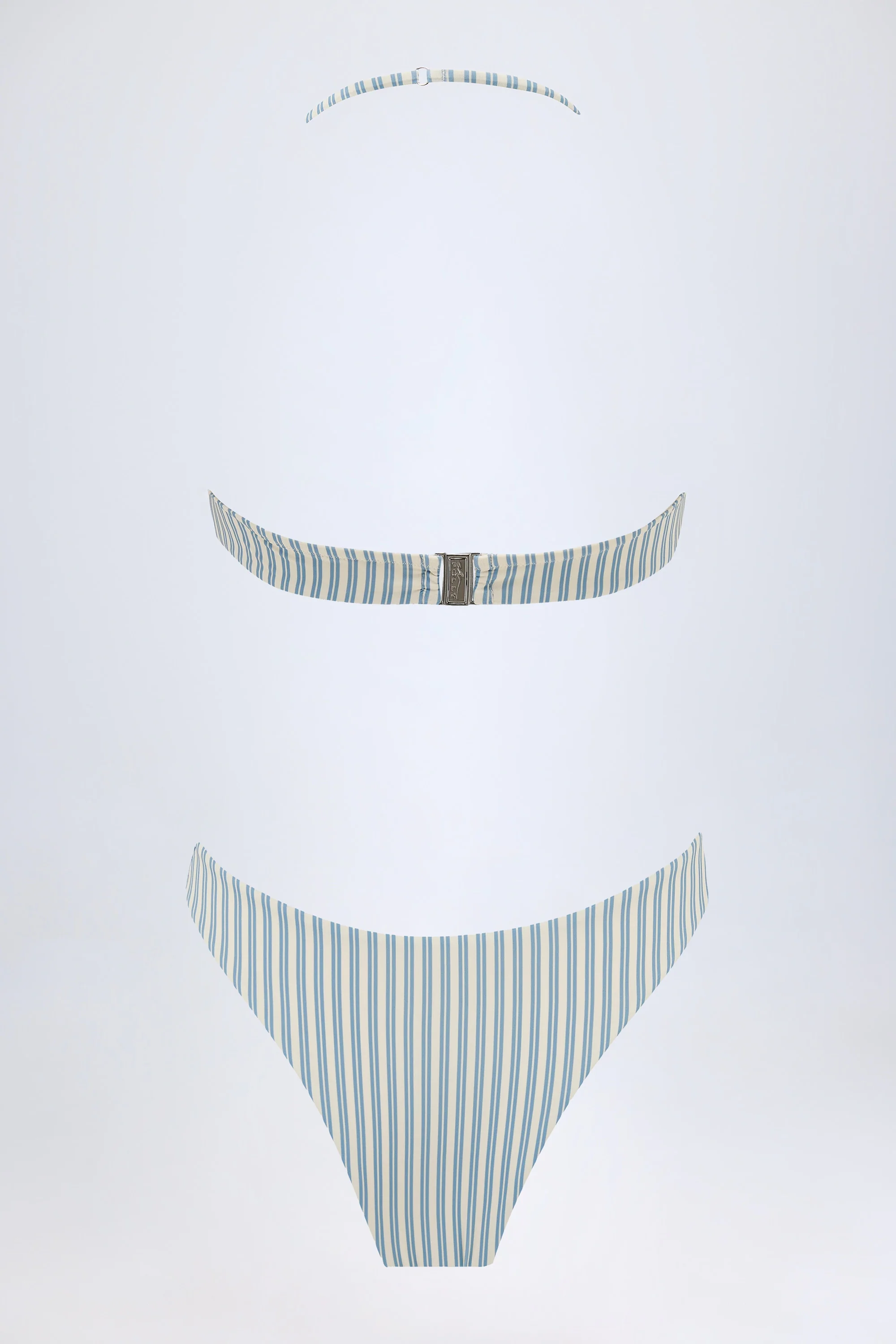 Cut-Out Halterneck Swimsuit in Teal Double Stripe