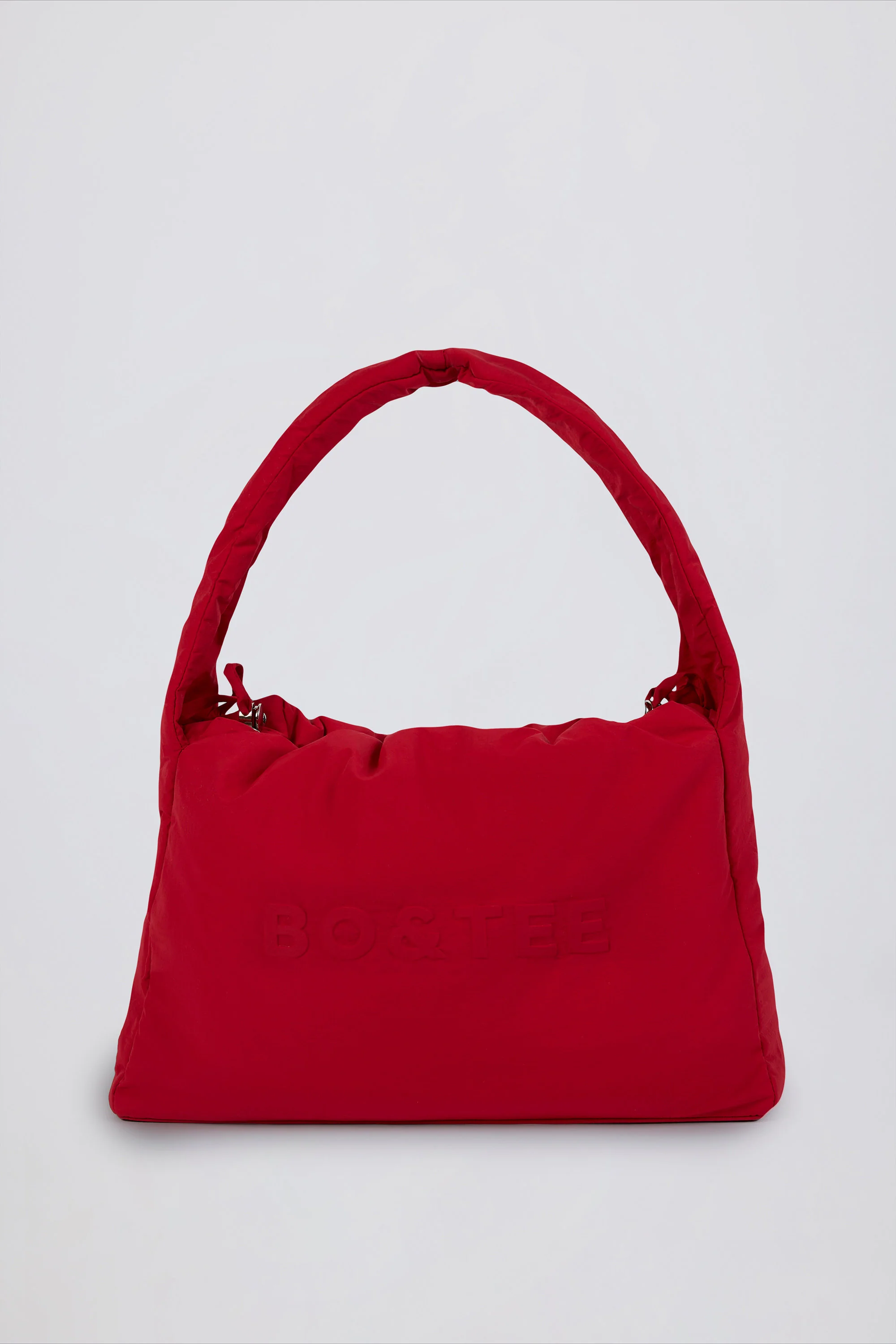 Drawstring Puffer Tote Bag in Cherry Red