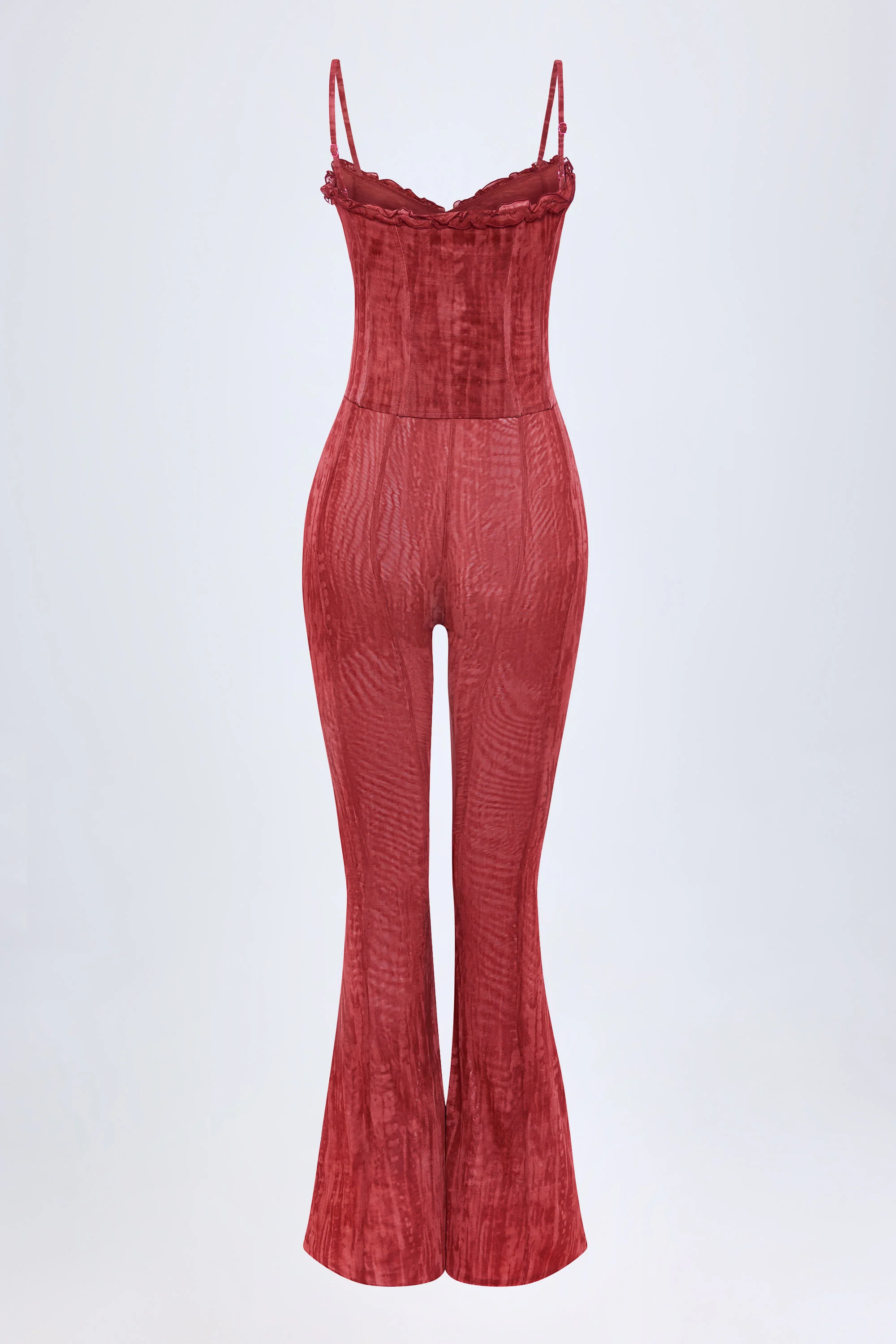 Lace-Up Ruffled Flared Jumpsuit in Red Print