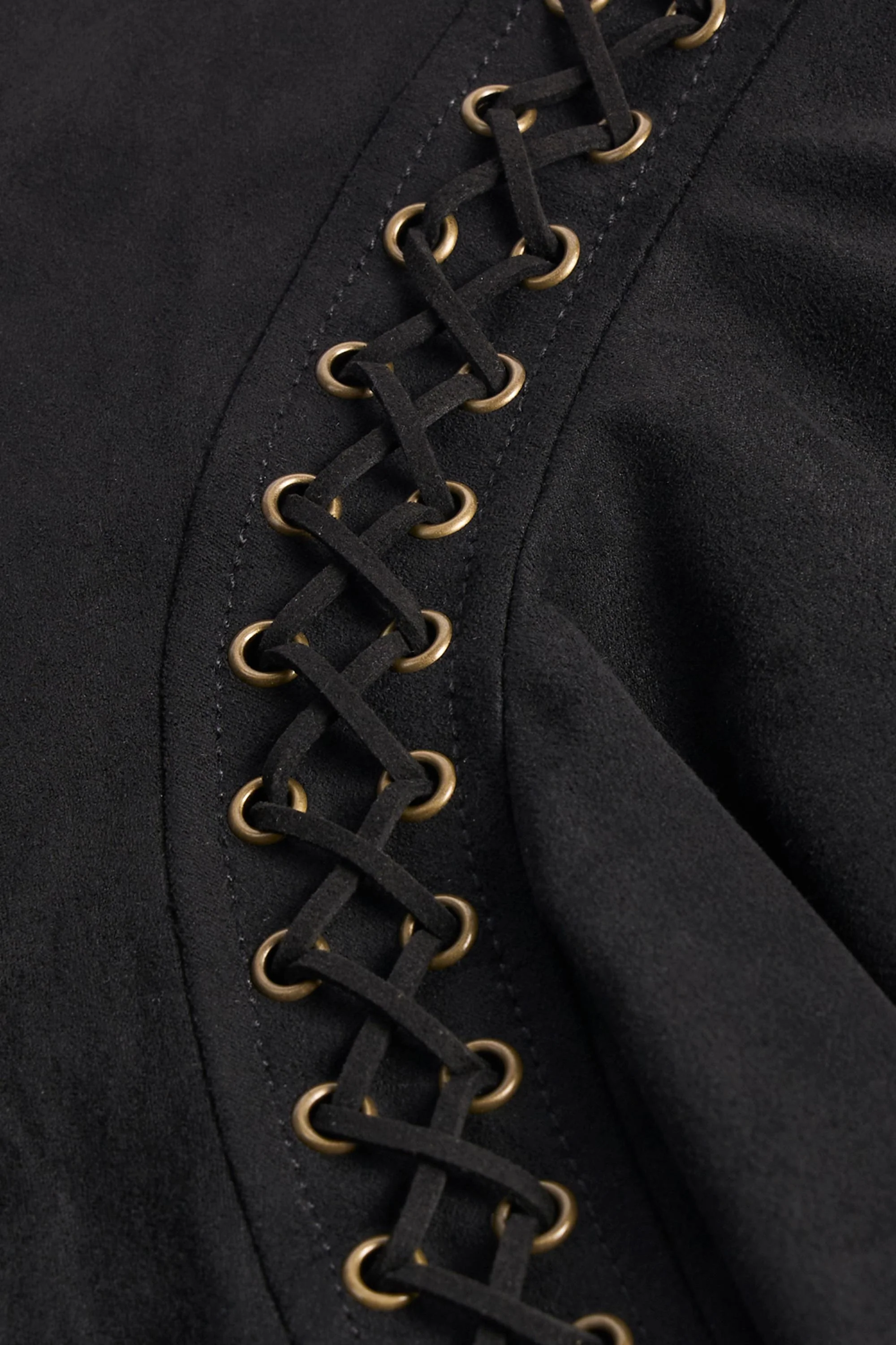 Lace-Up Mid-Rise Mini Skirt in Black