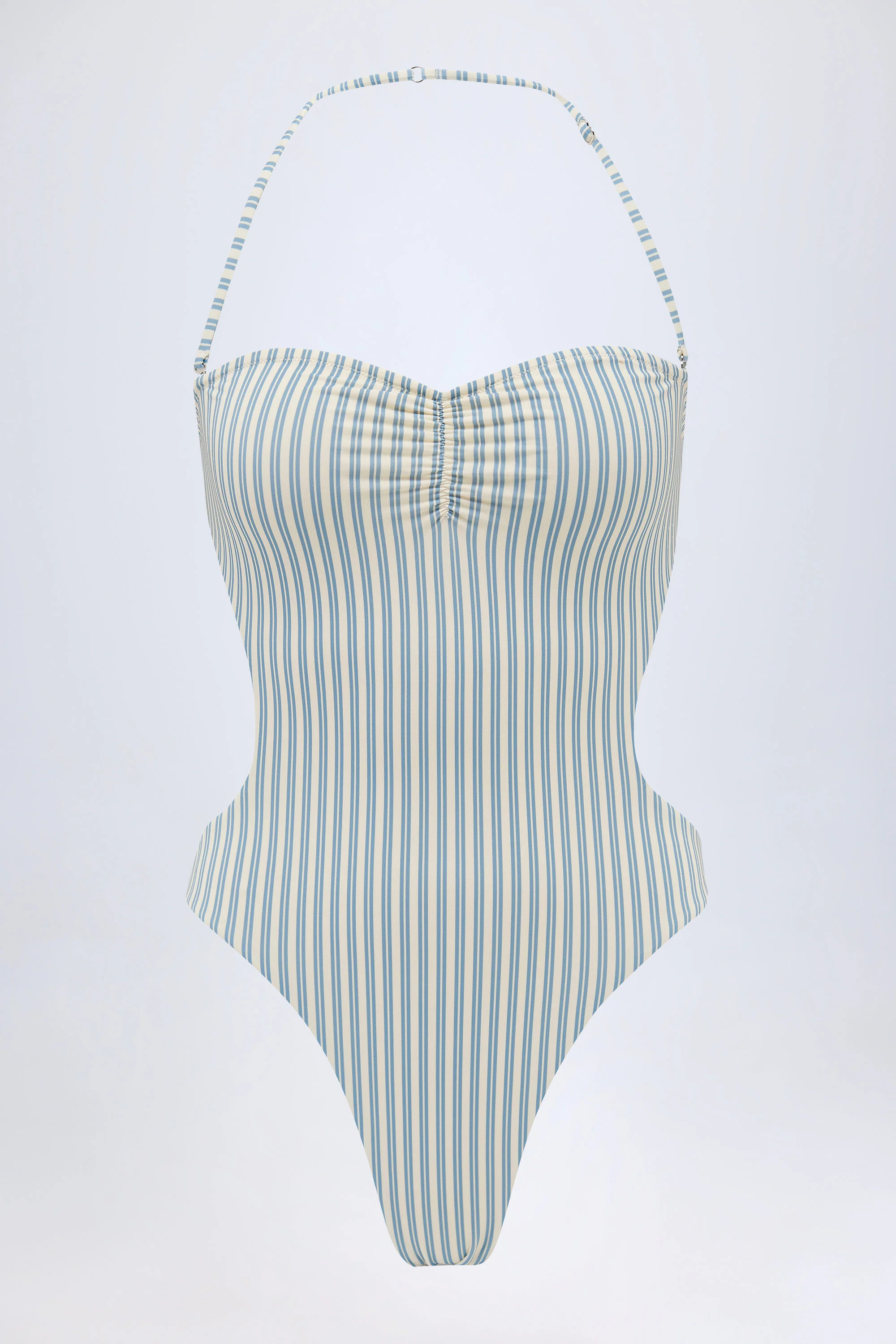 Cut-Out Halterneck Swimsuit in Teal Double Stripe