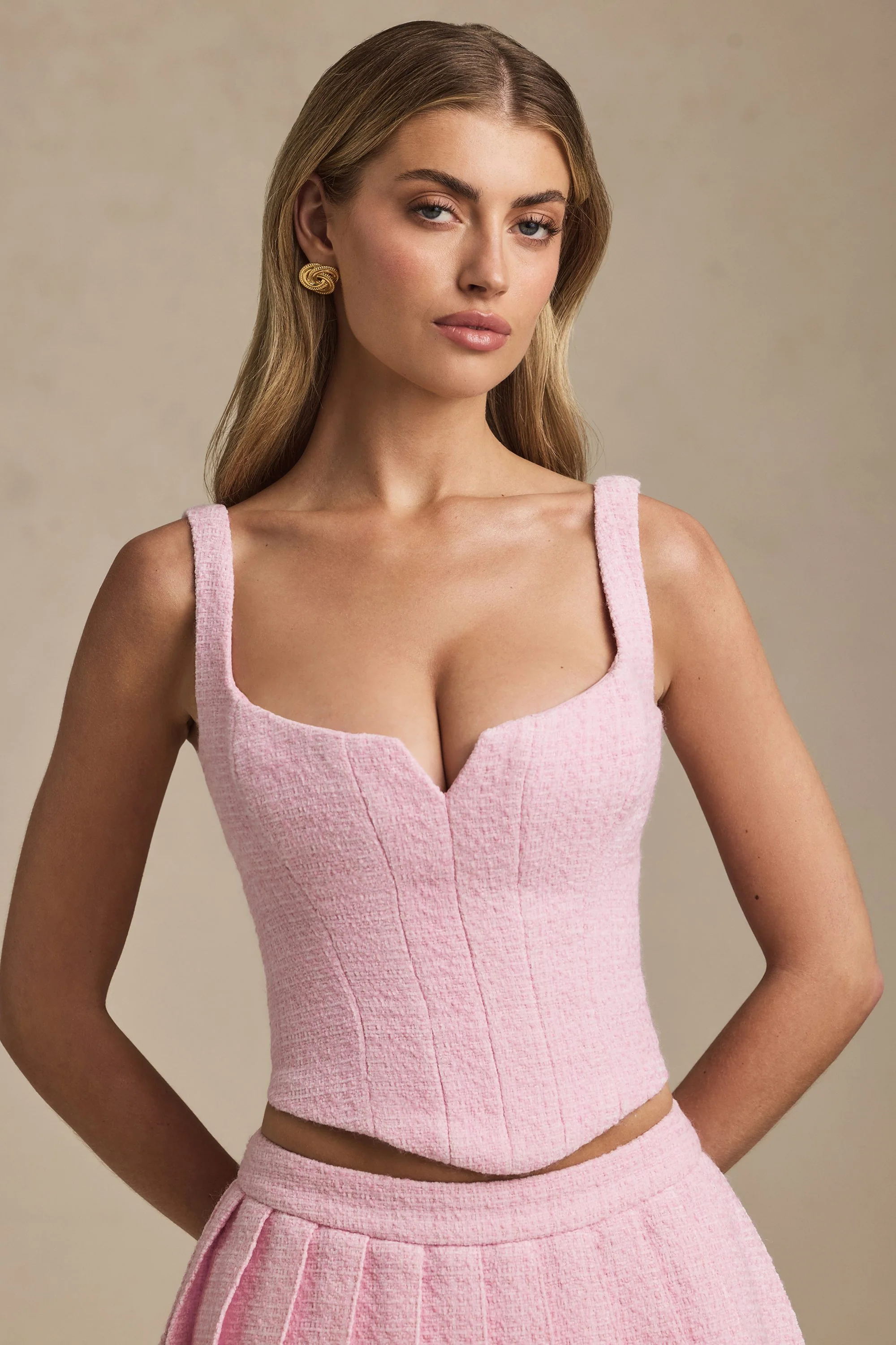 Lace-Up Corset Top in Soft Pink
