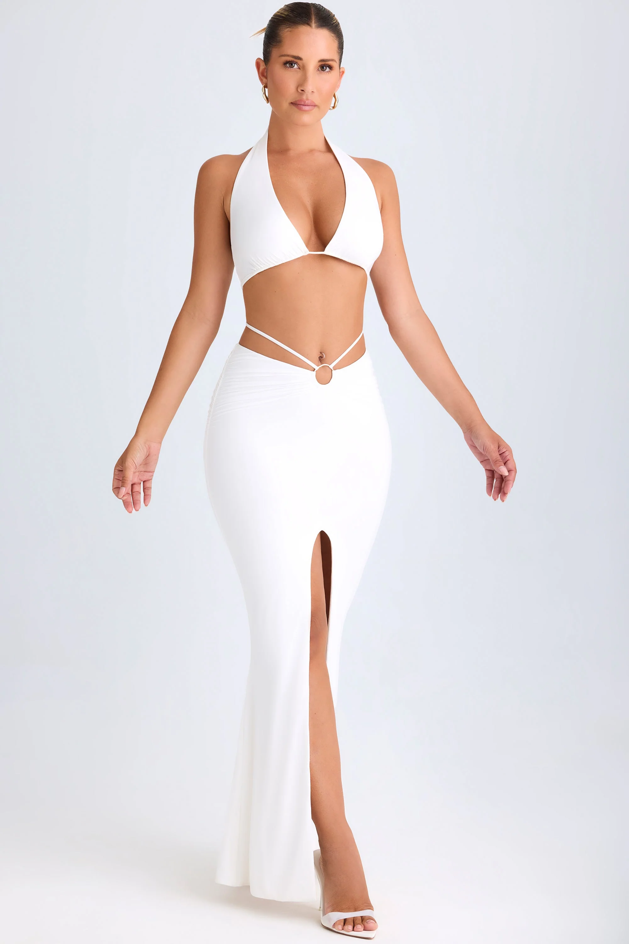 Hardware-Detail Mid-Rise Maxi Skirt in White