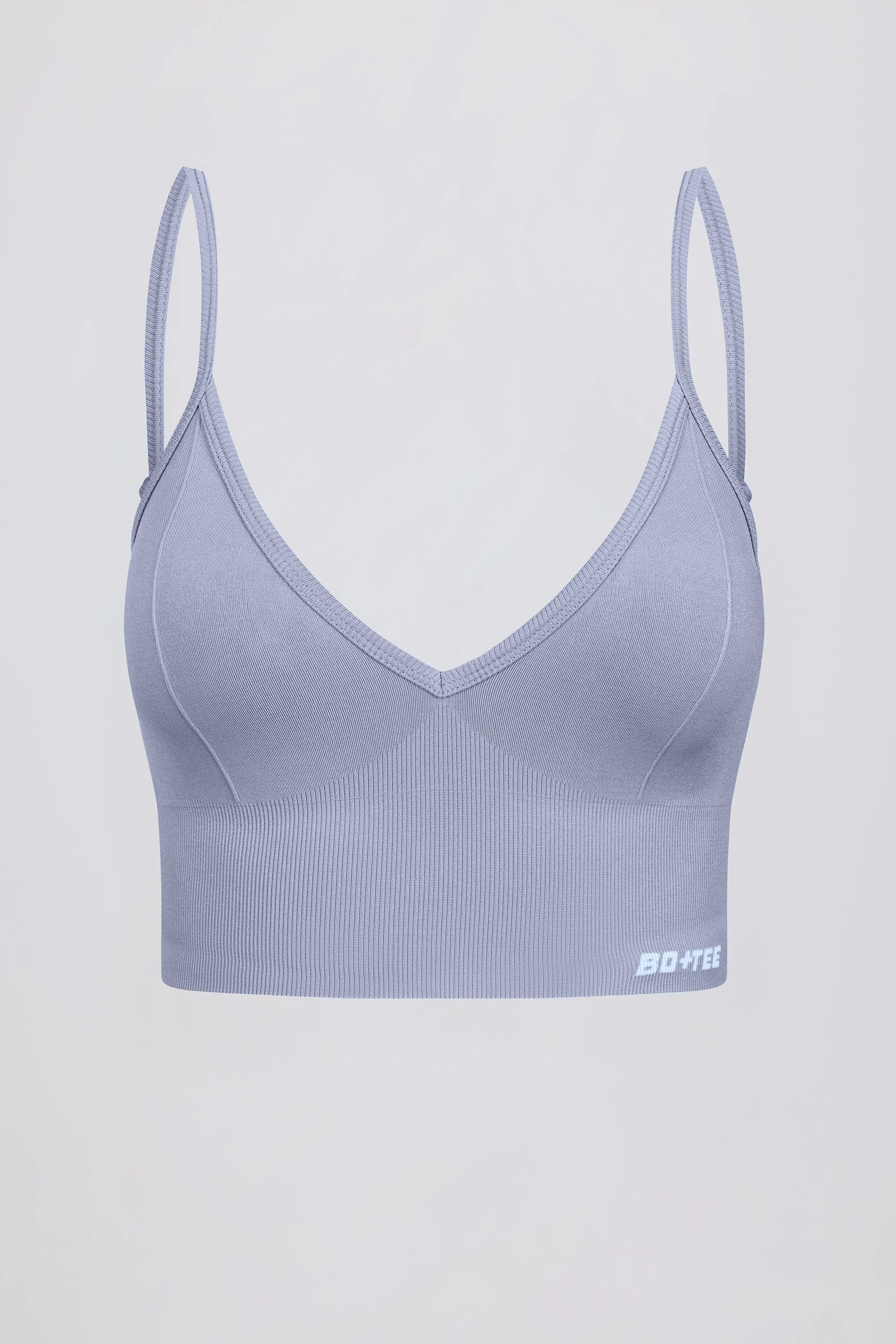 Define Luxe V-Neck Sports Bra in Blue Grey