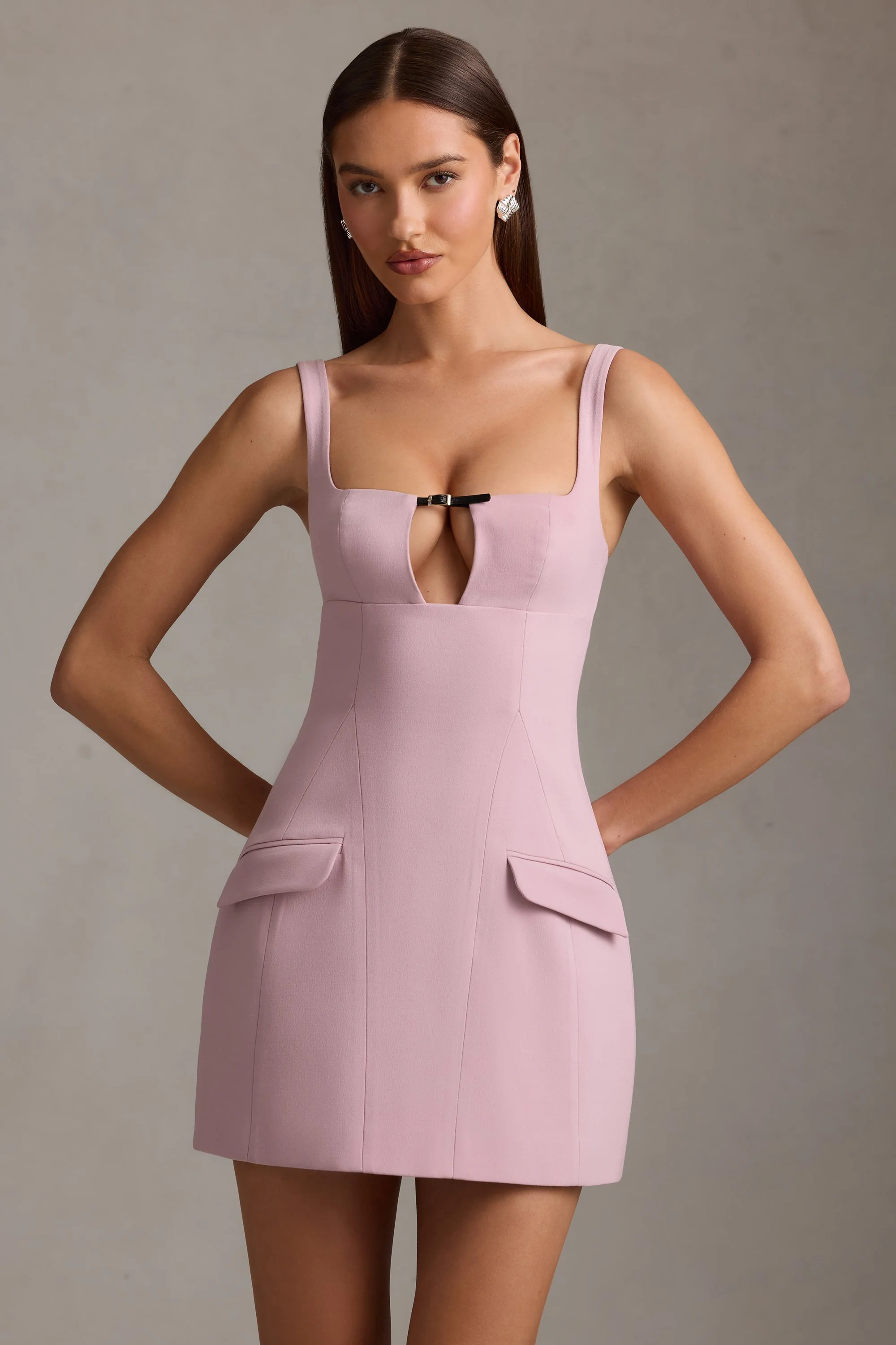 Cut-Out Structured A-Line Mini Dress in Mauve