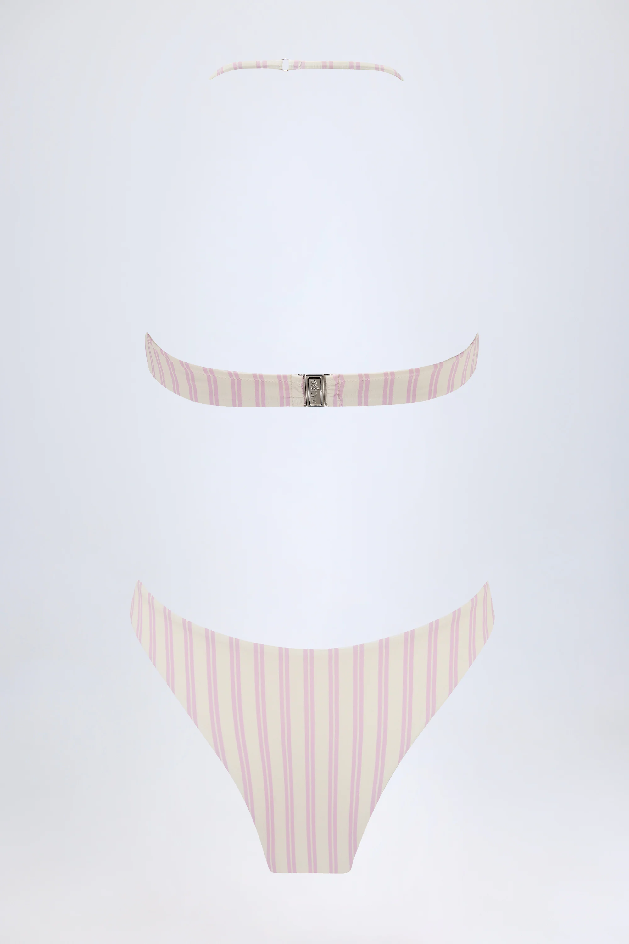 Cut-Out Halterneck Swimsuit in Mauve Double Stripe