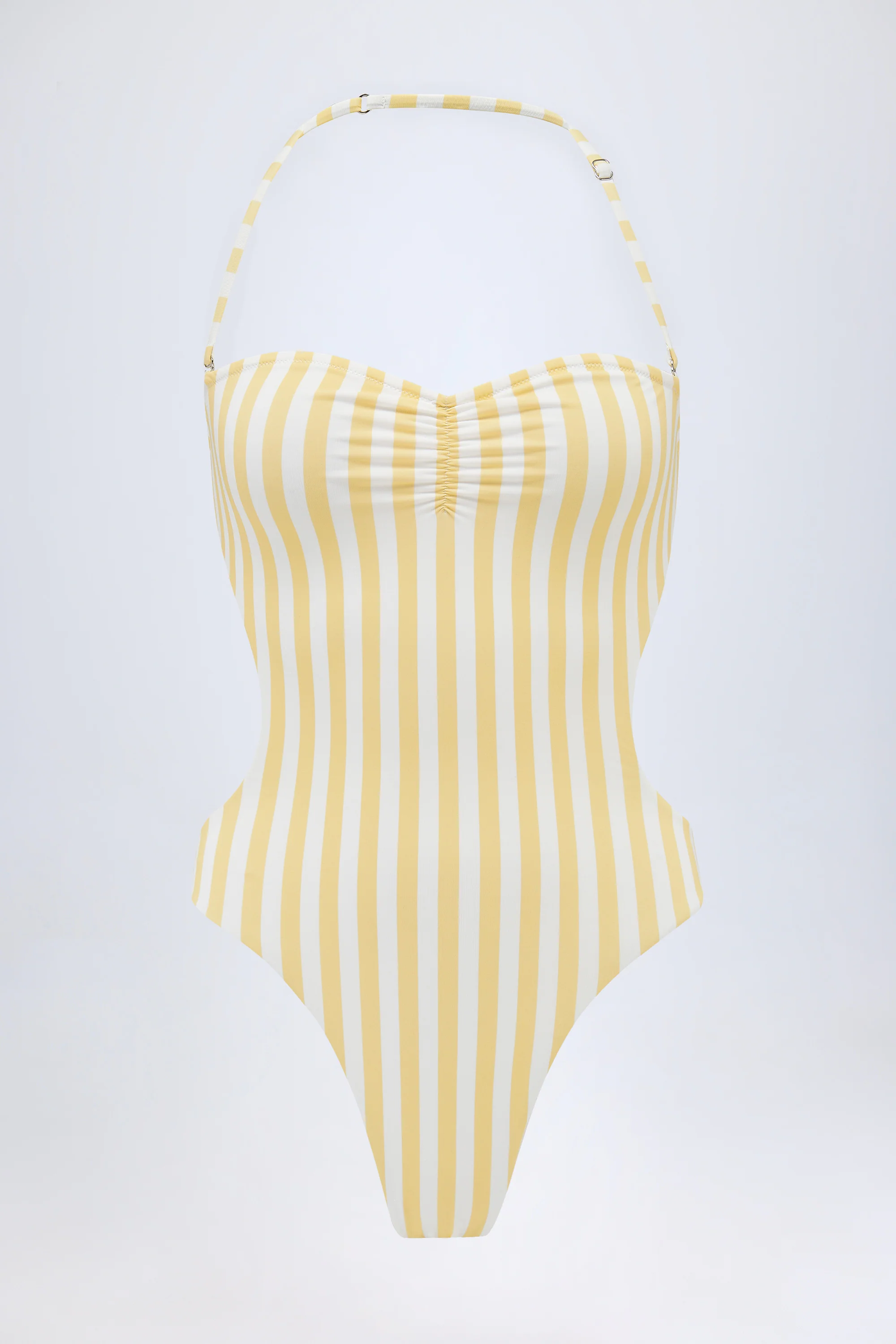 Cut-Out Halterneck Swimsuit in Lemon Yellow Stripe