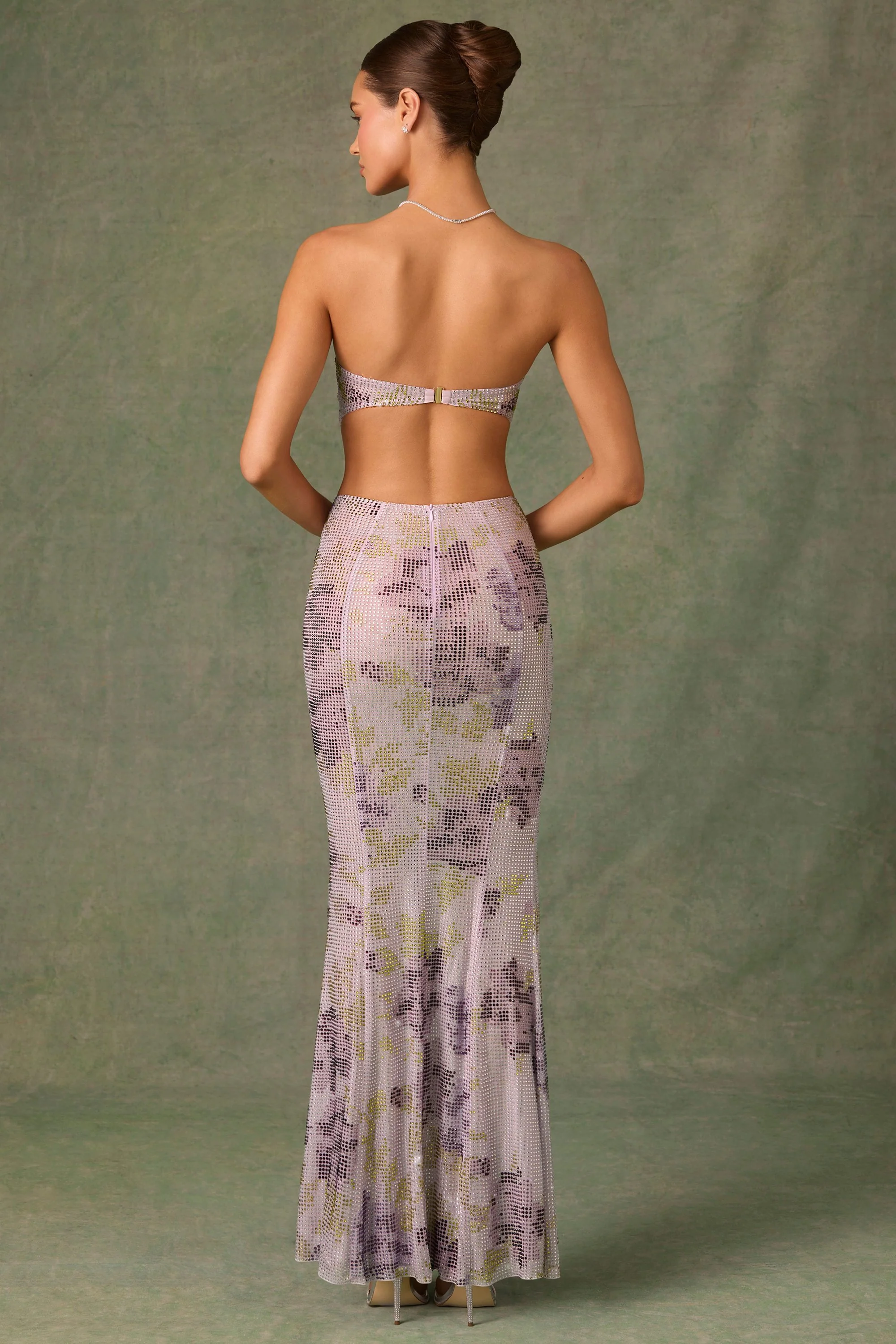 Embellished Cut-Out Fishtail Maxi Dress in Lilac Hotfix