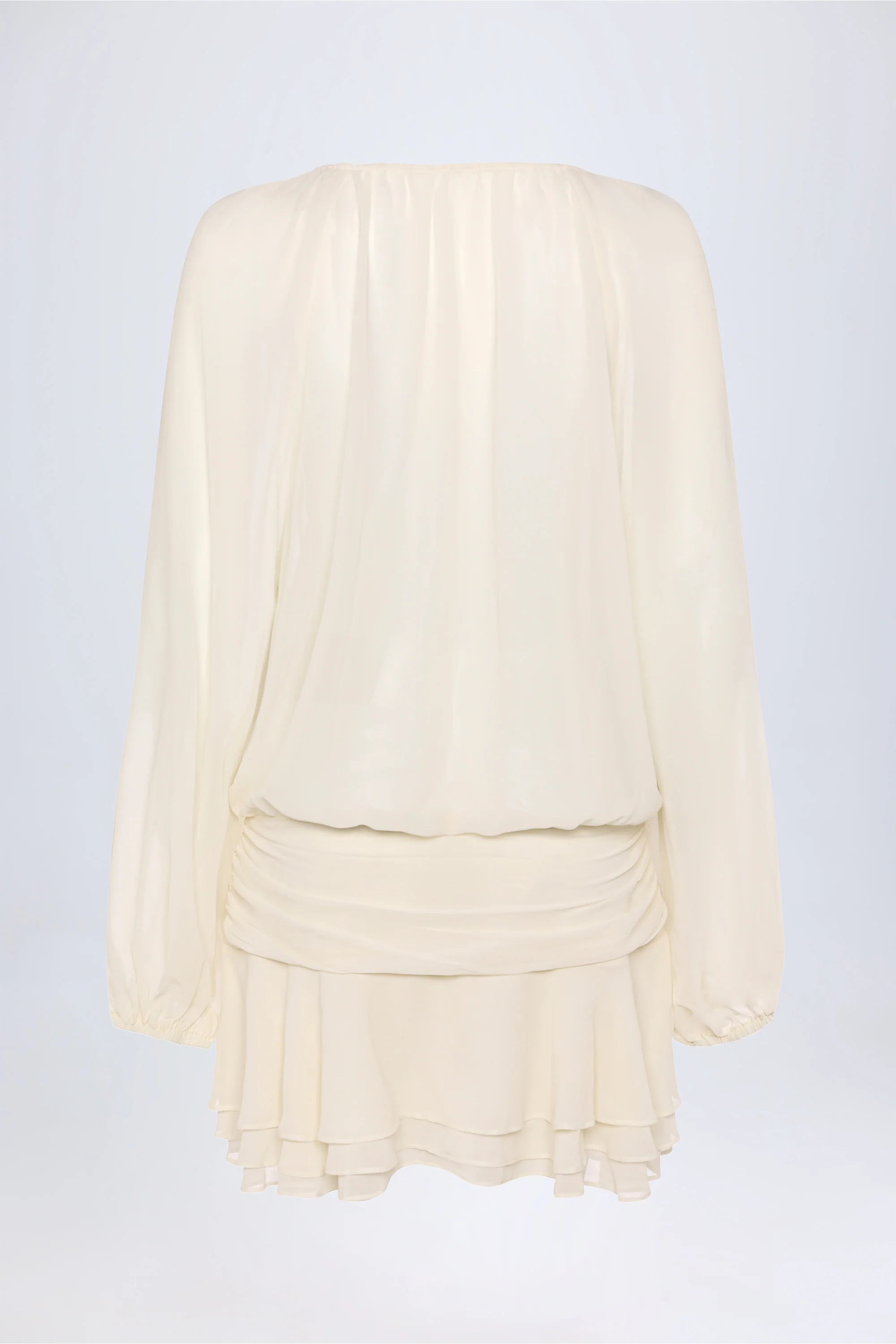 Lace-Up Balloon-Sleeve Mini Dress in Ivory