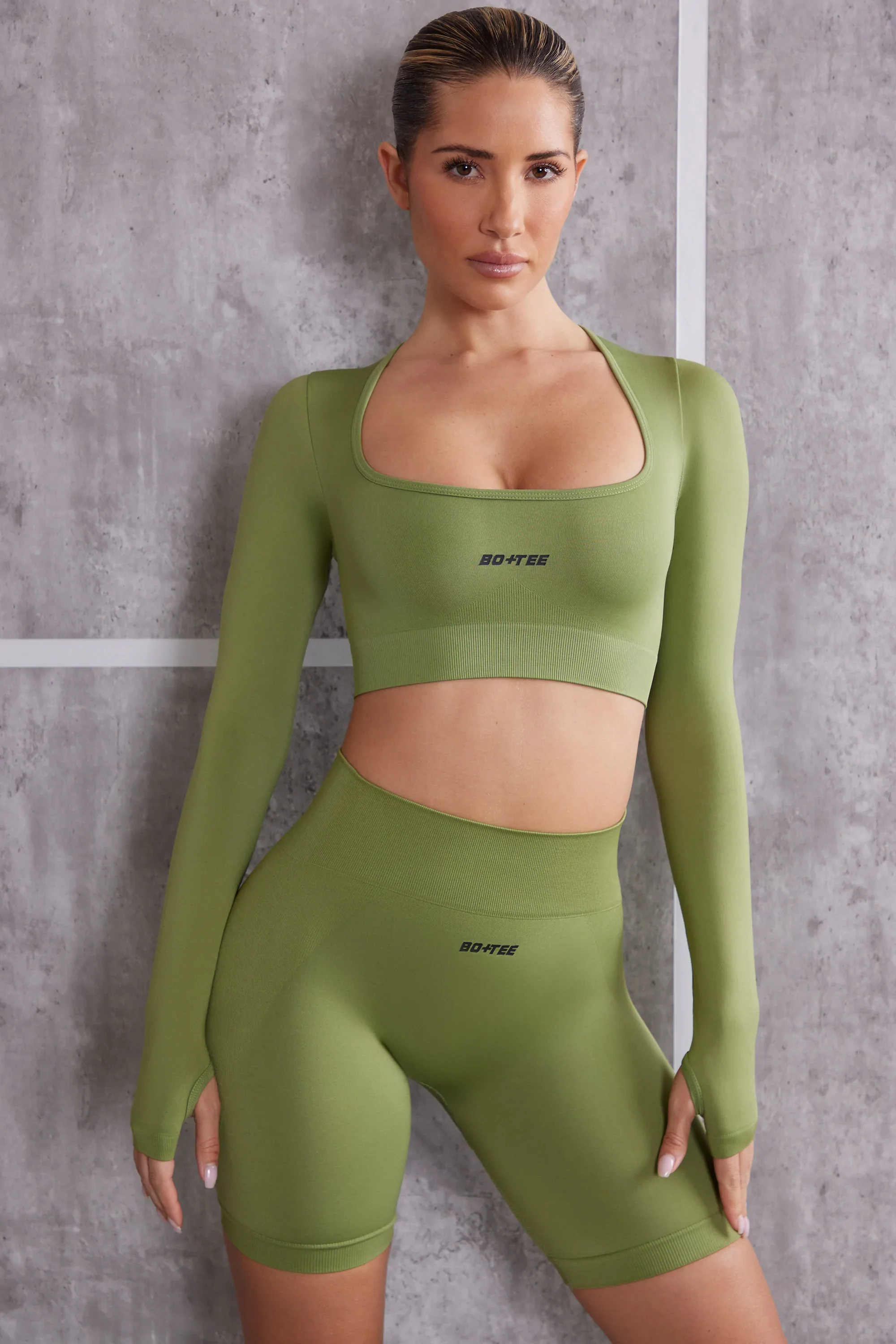 Long Sleeve Crop Top in Olive