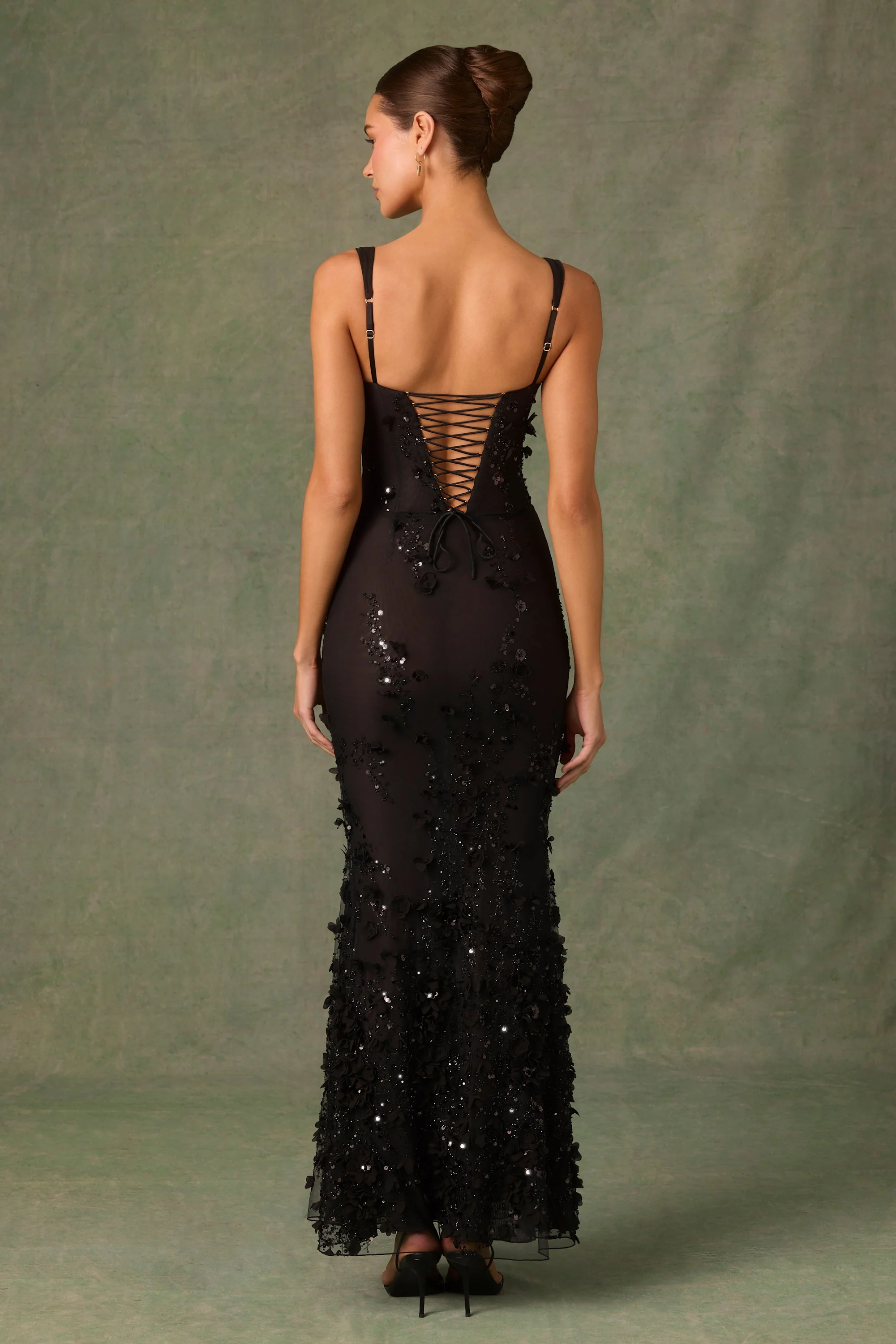 Embellished Fishtail Corset Gown in Black