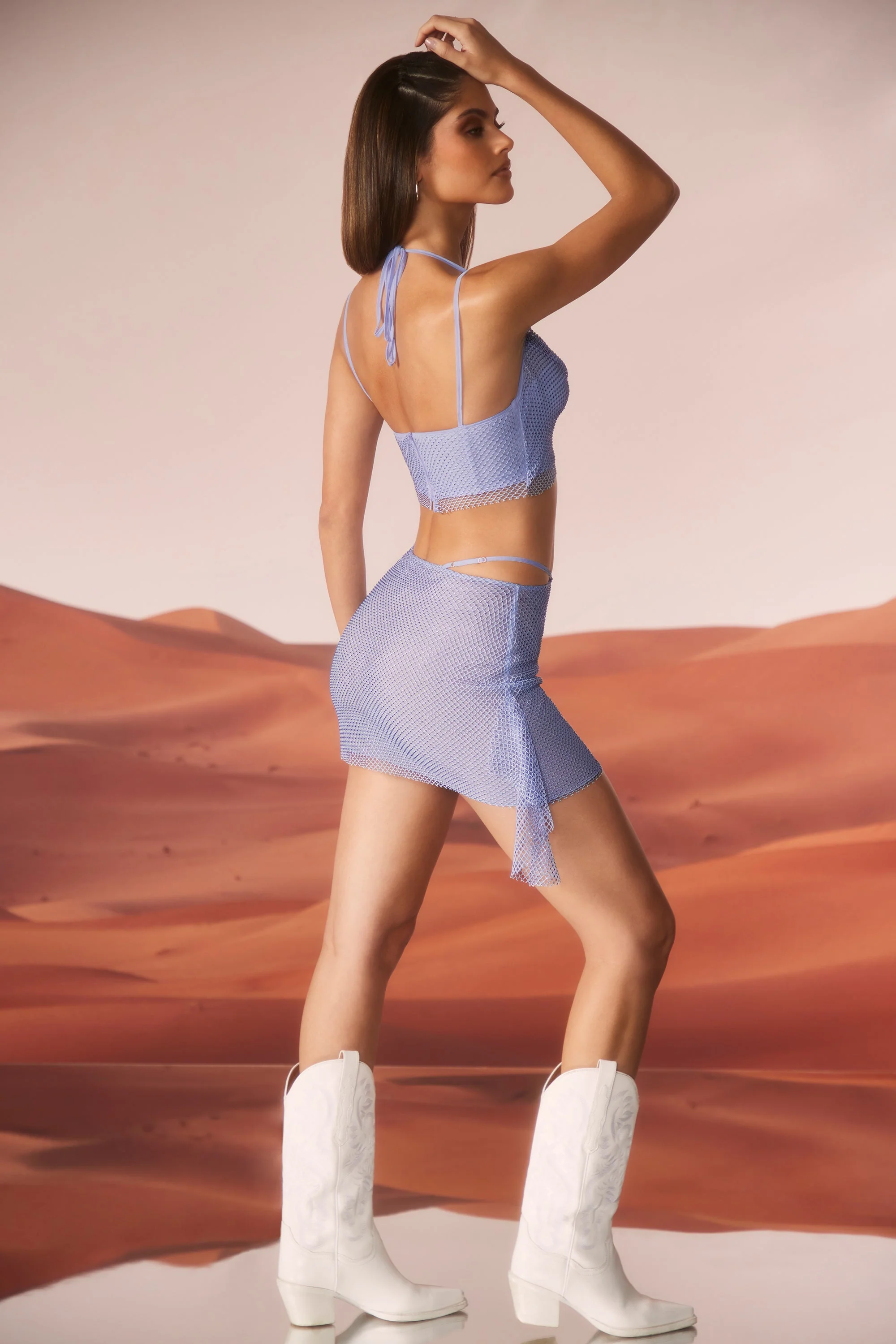 Embellished Strap Detail Mini Skirt in Blue