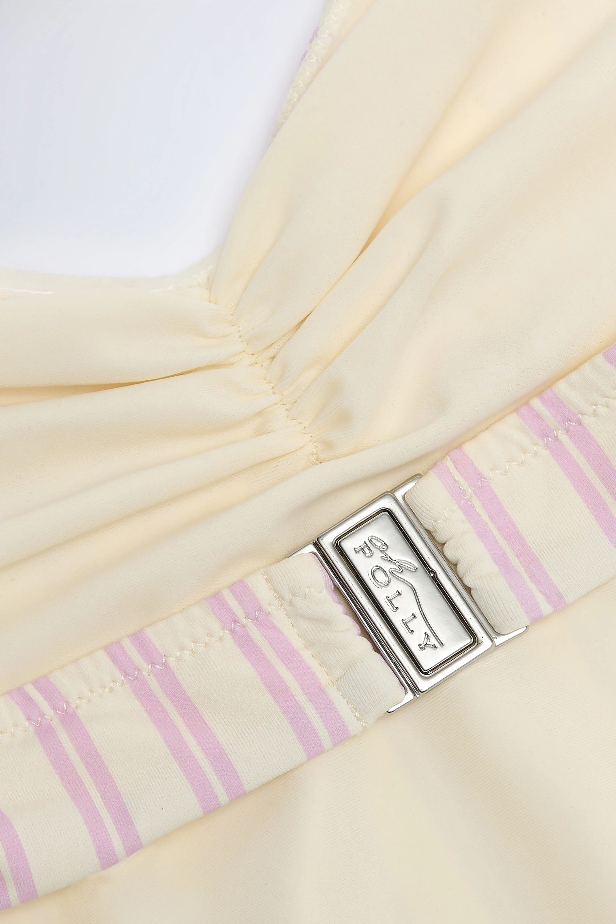 Cut-Out Halterneck Swimsuit in Mauve Double Stripe