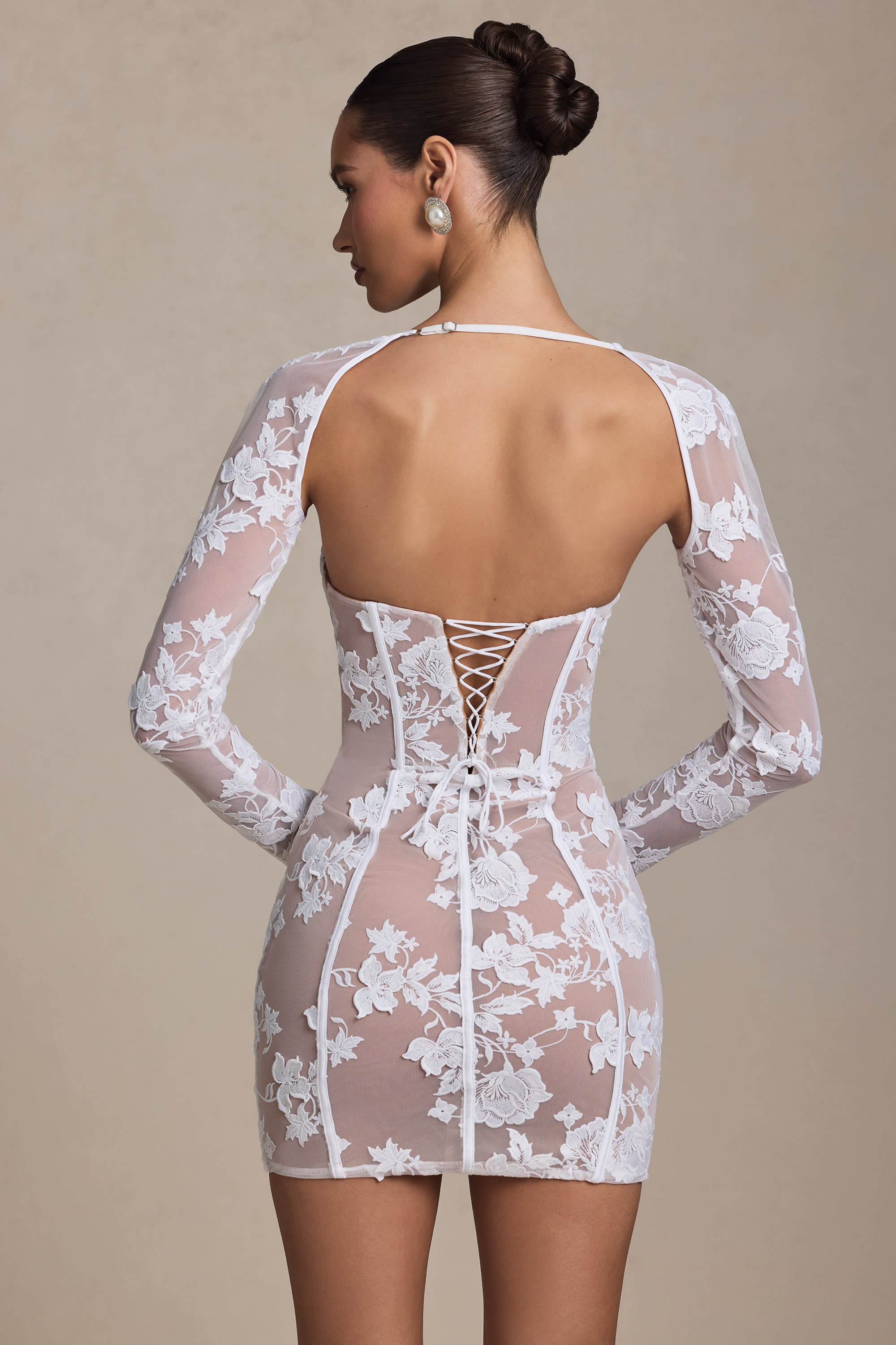 Lace-Detail Corset Mini Dress in White