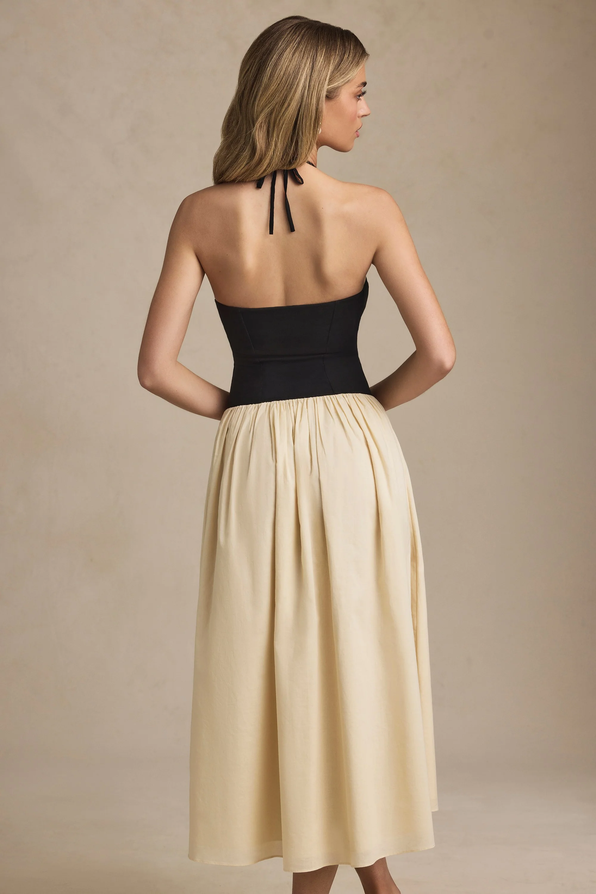 Halterneck A-Line Midaxi Dress in Black