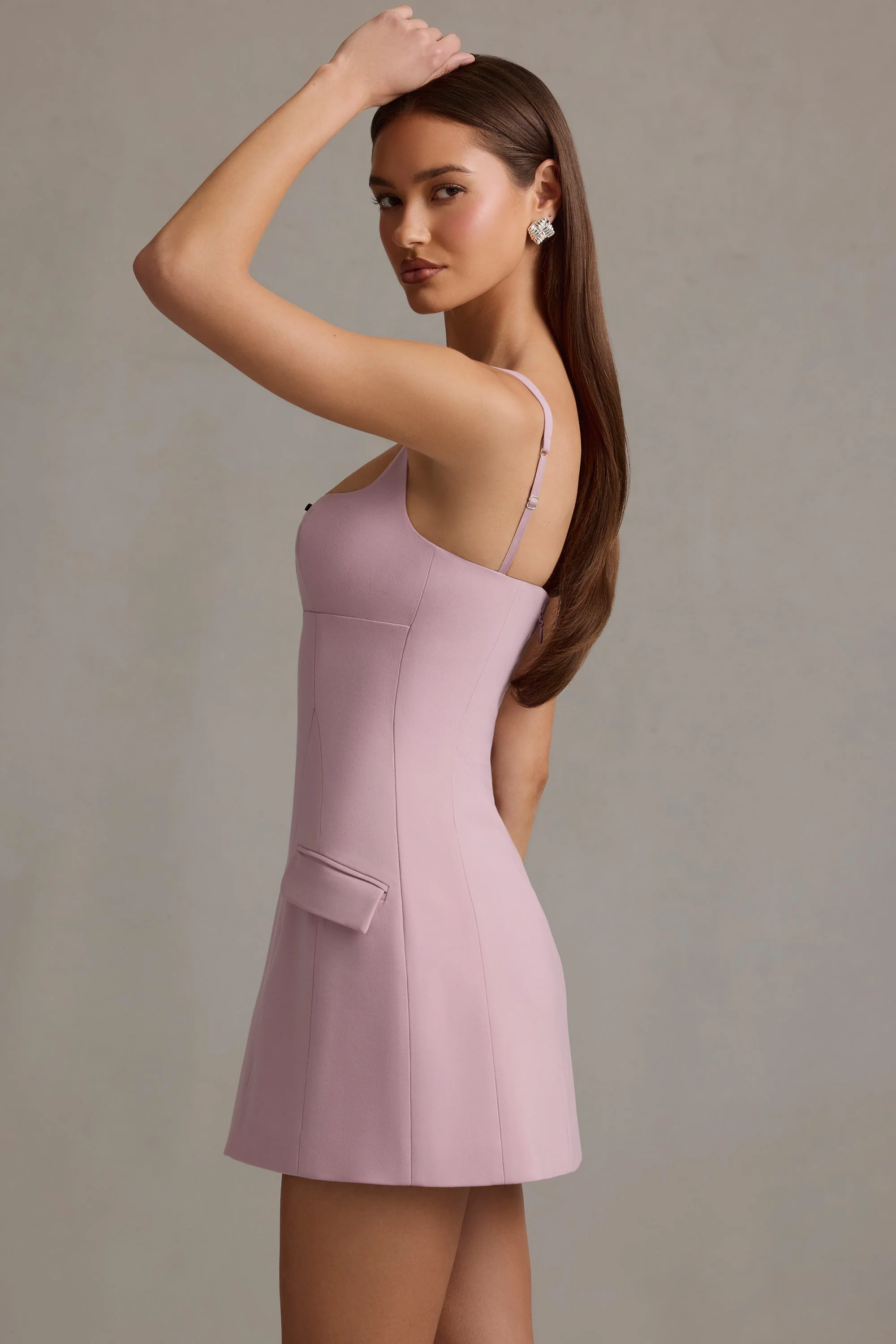 Cut-Out Structured A-Line Mini Dress in Mauve