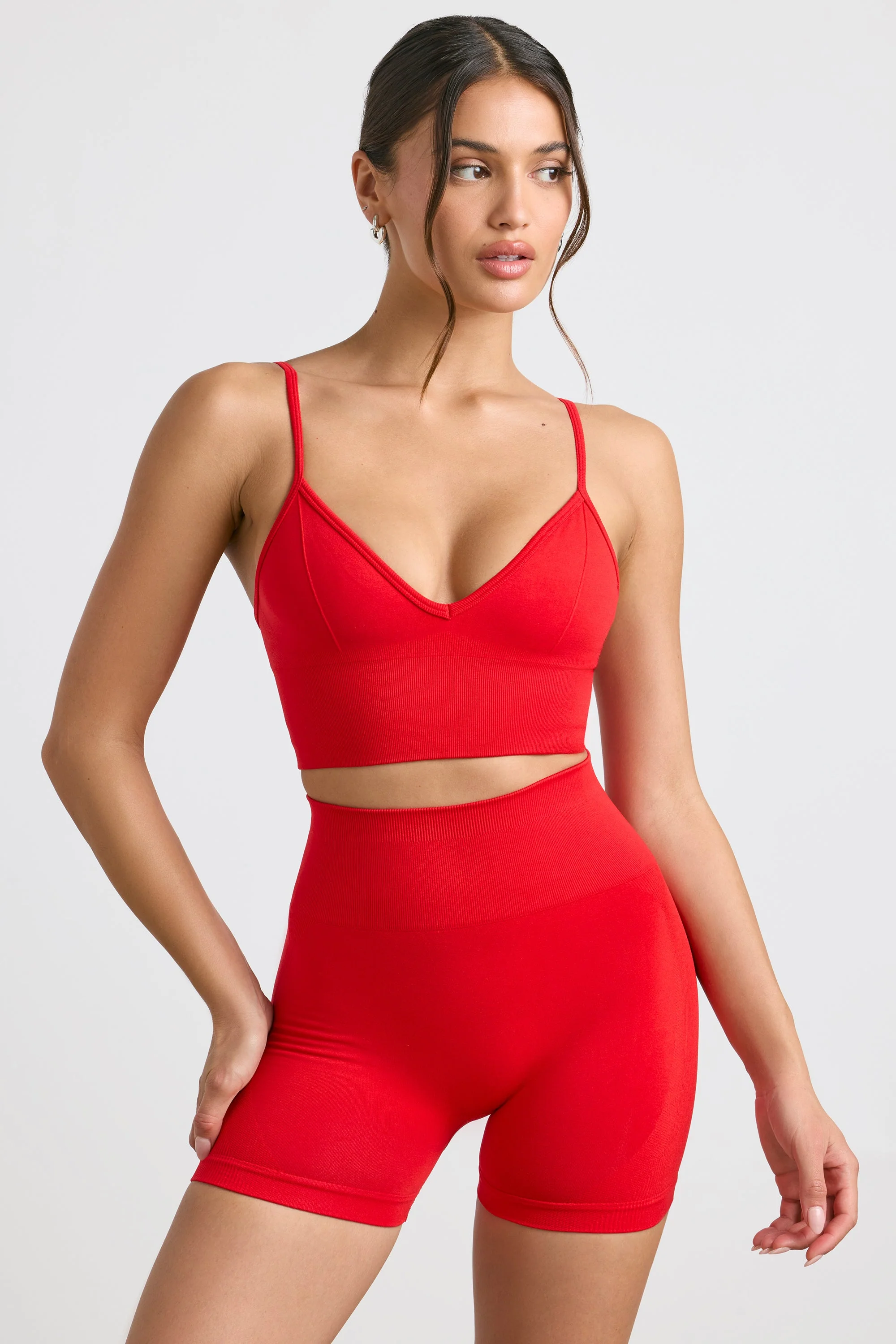 High-Waist Define Luxe Mini Shorts in Red