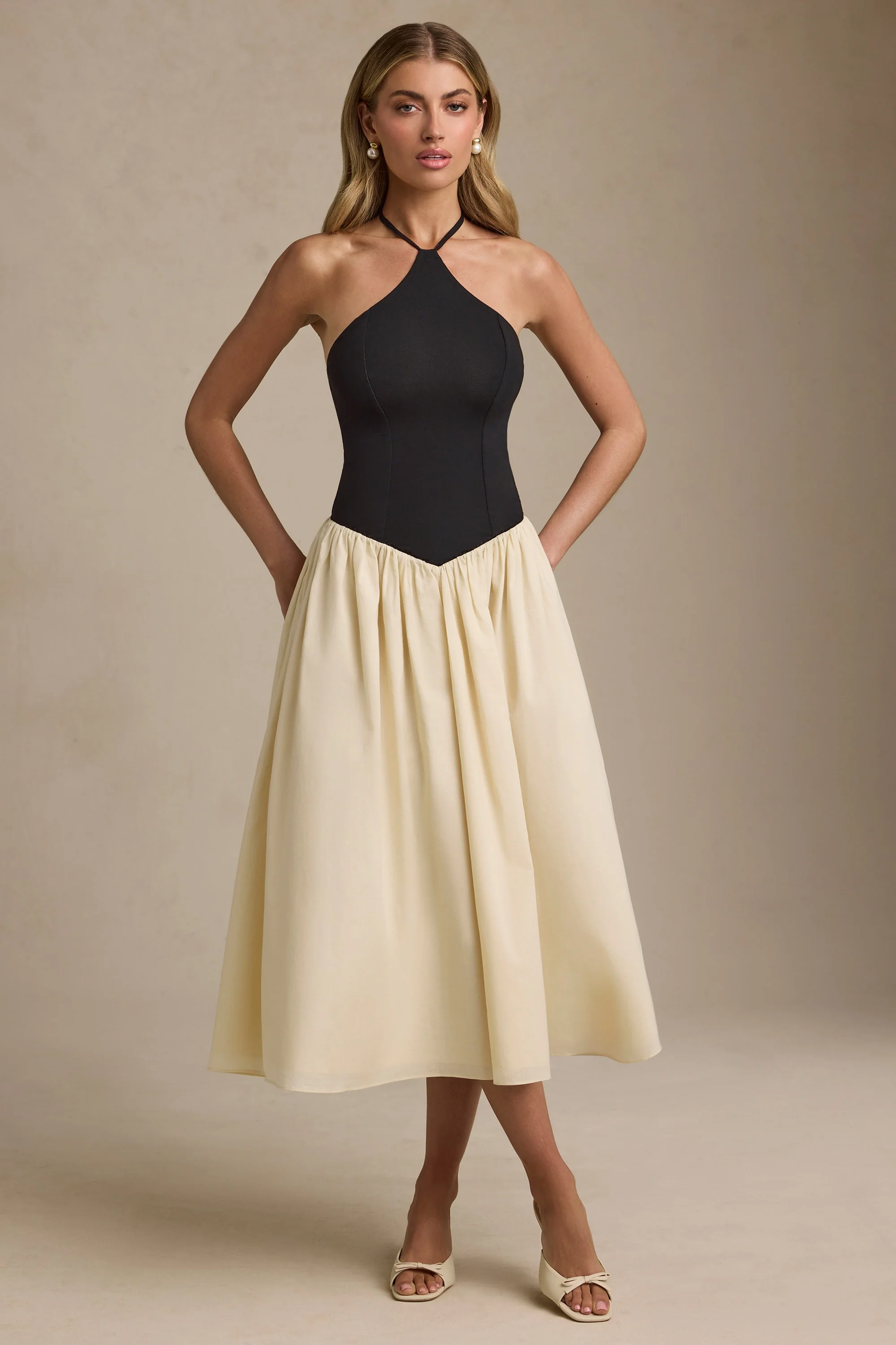 Halterneck A-Line Midaxi Dress in Black