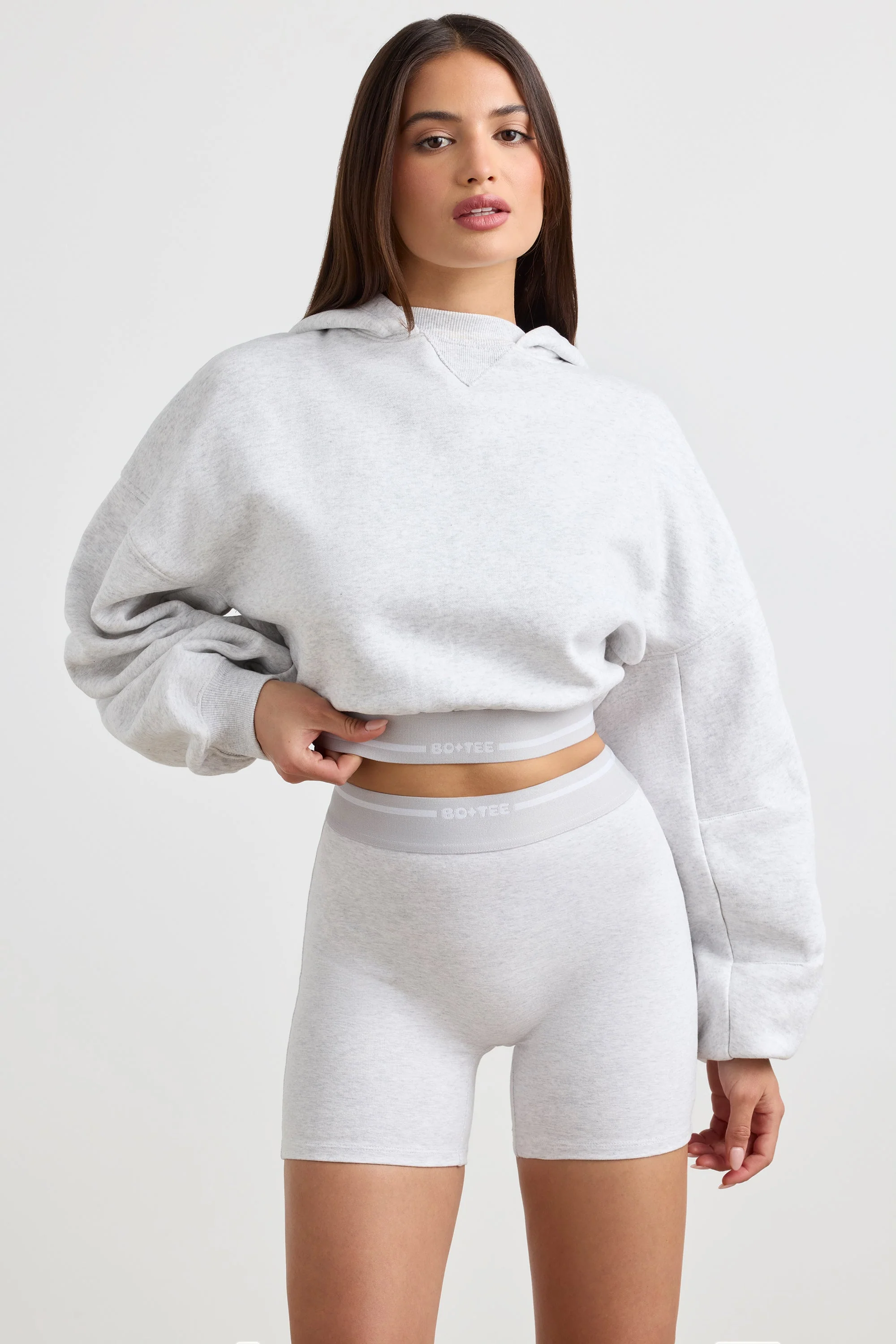 Cropped Hoodie in Grey Marl