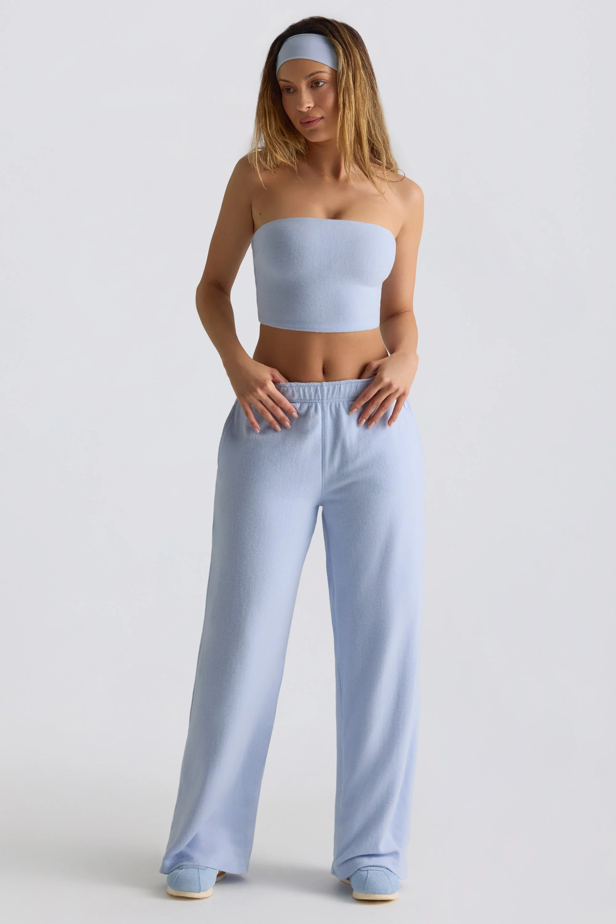 Petite Brushed Jersey Wide-Leg Joggers in Soft Blue