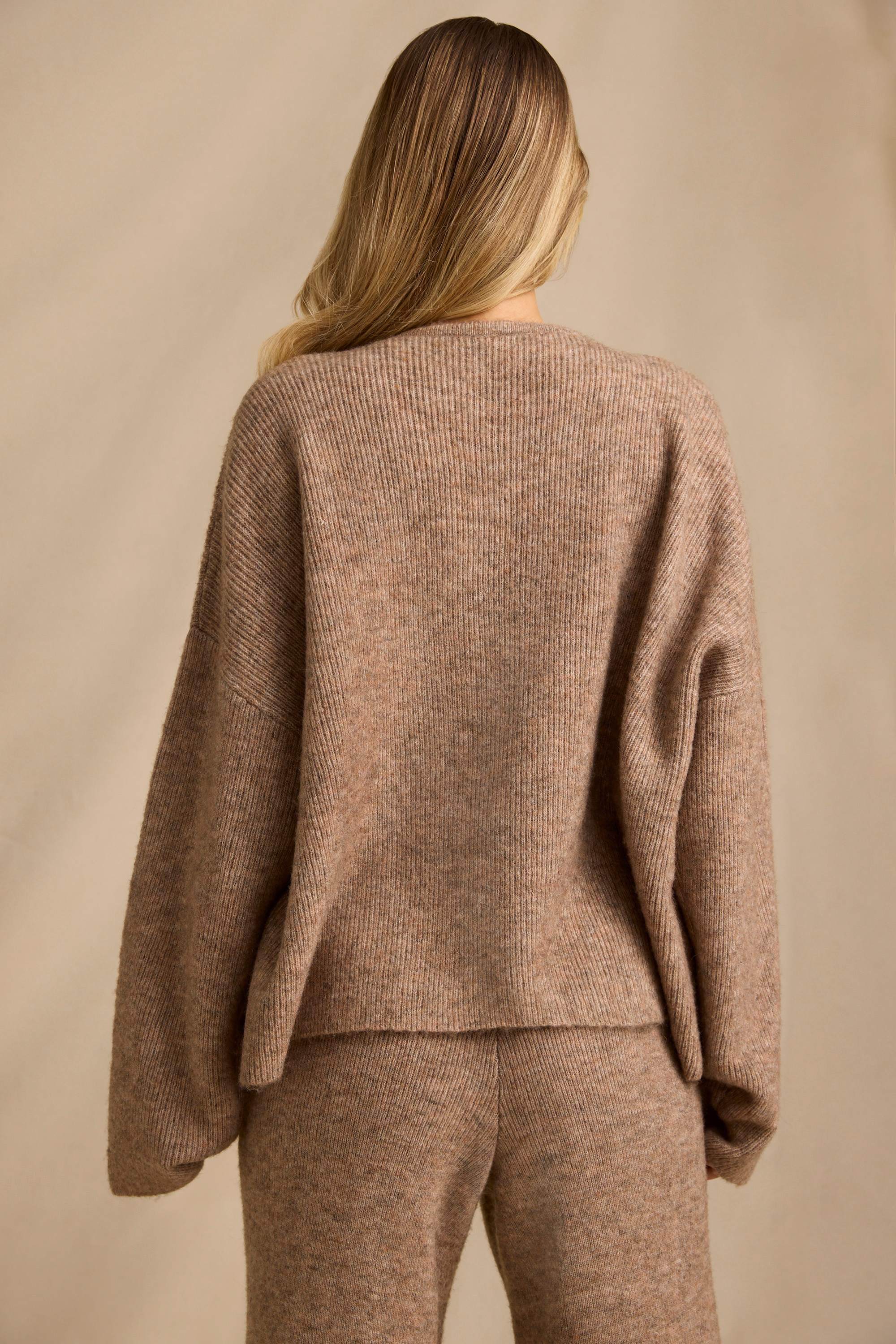 Oversized Zip-Up Cardigan in Brown Marl