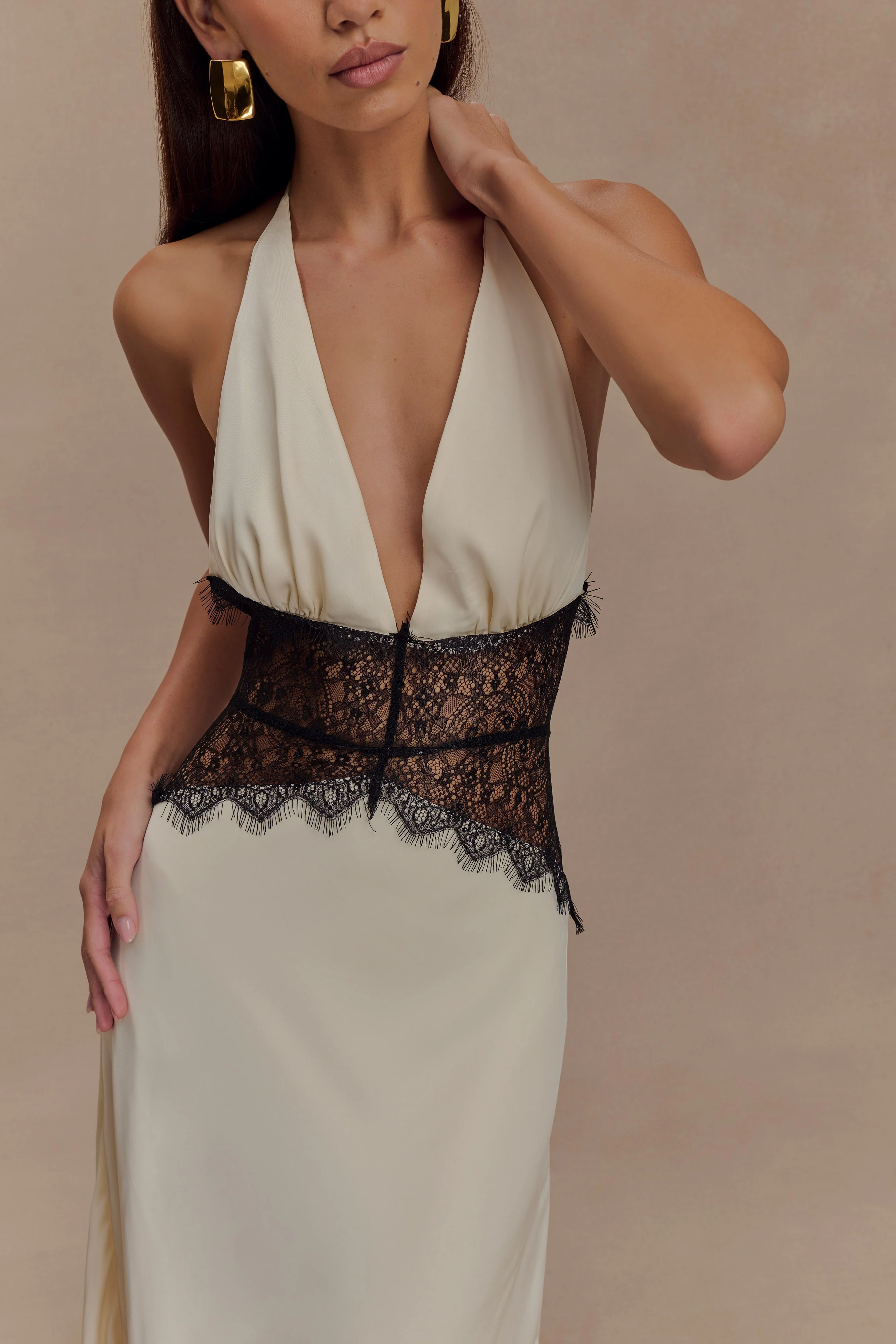 Dinah Lace And Satin Maxi Dress - Black/Ivory