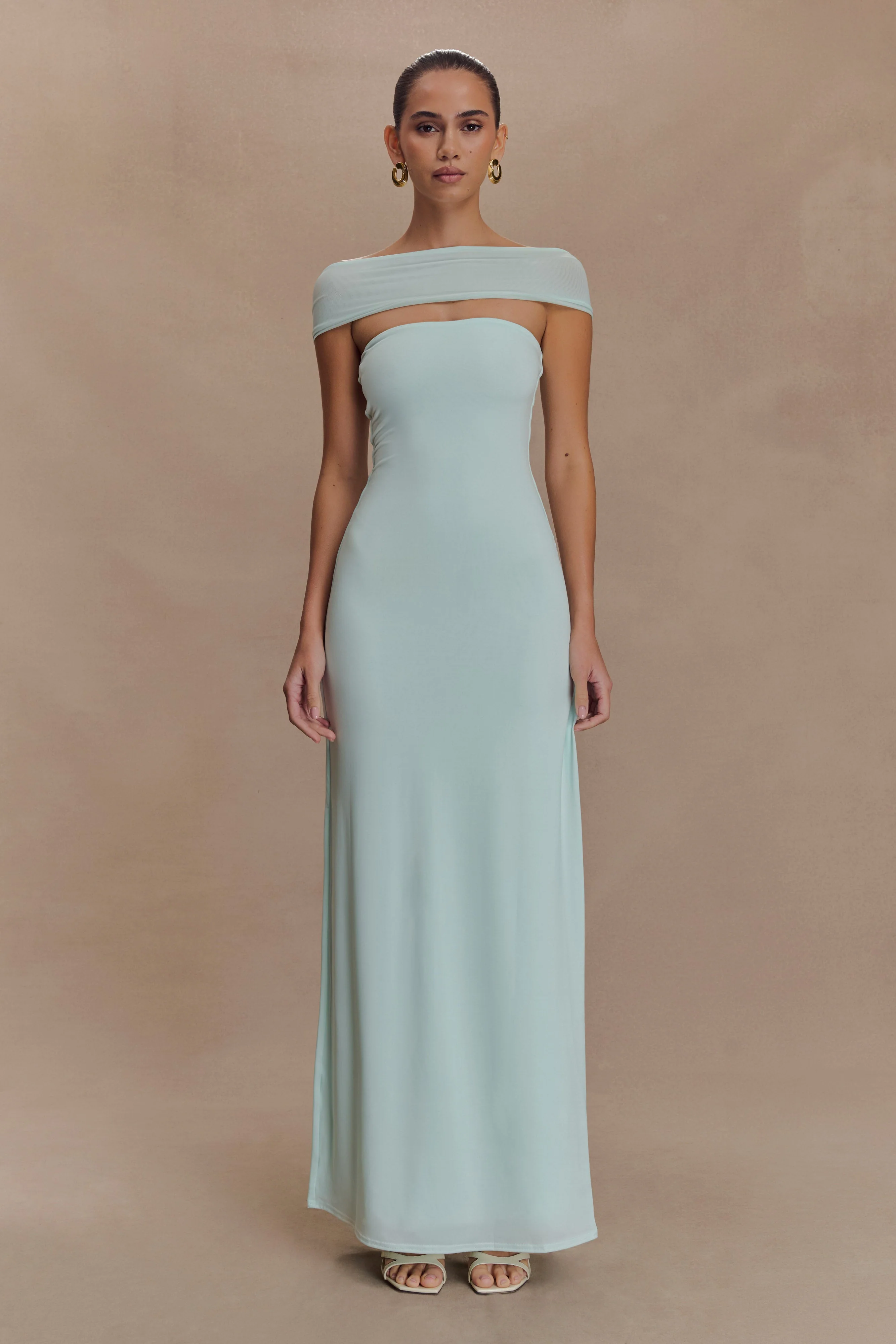 Aurora Slinky And Mesh Split Maxi Dress - Lagoon
