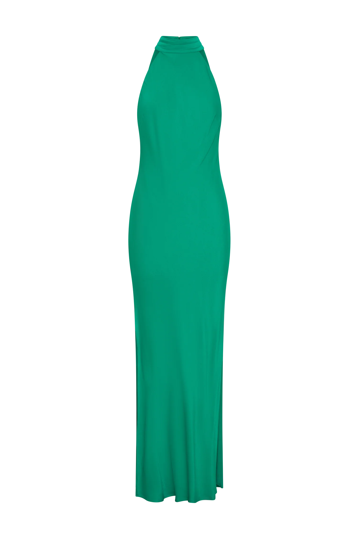 Claire Satin Drape Back Maxi Dress with Split - Green