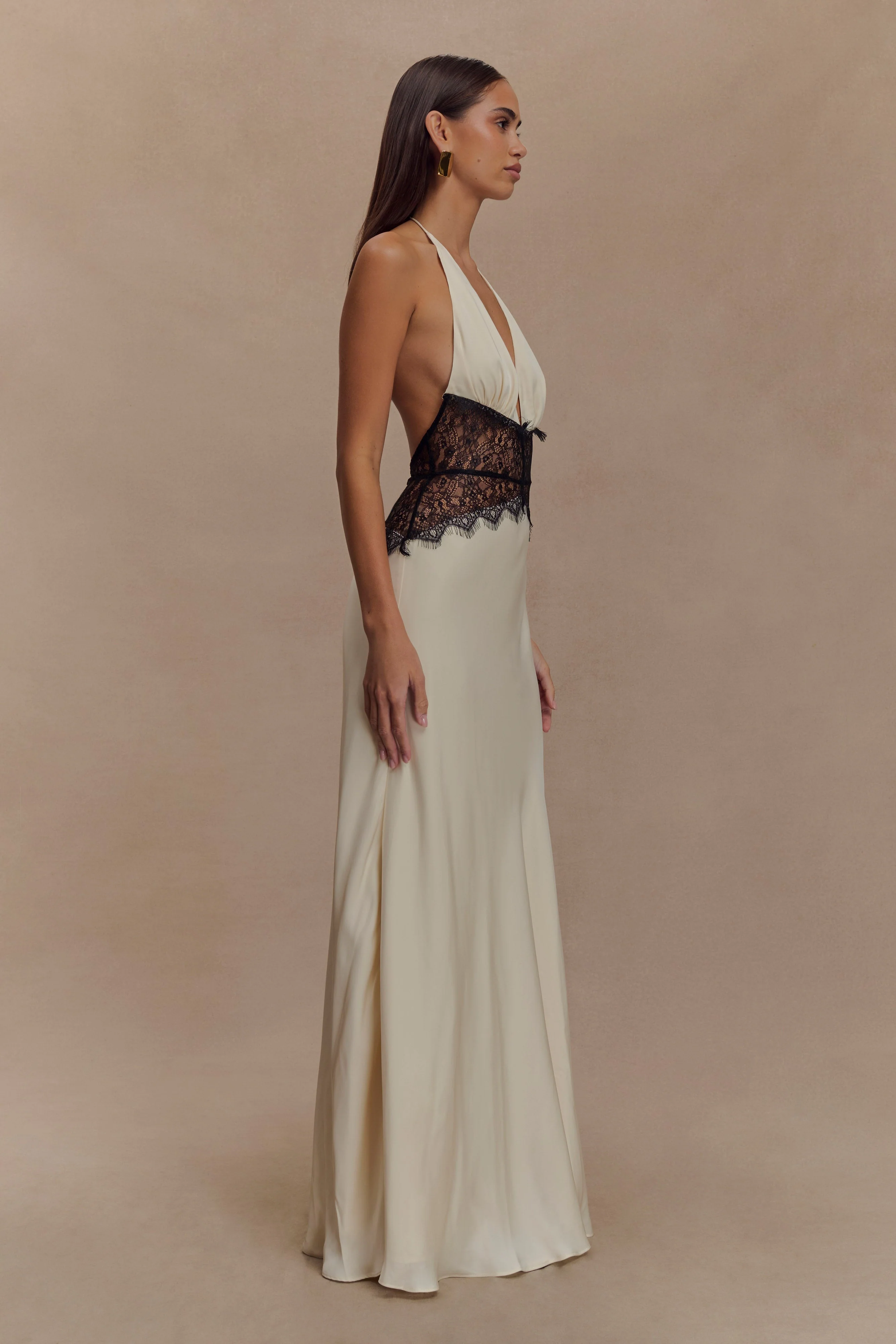 Dinah Lace And Satin Maxi Dress - Black/Ivory
