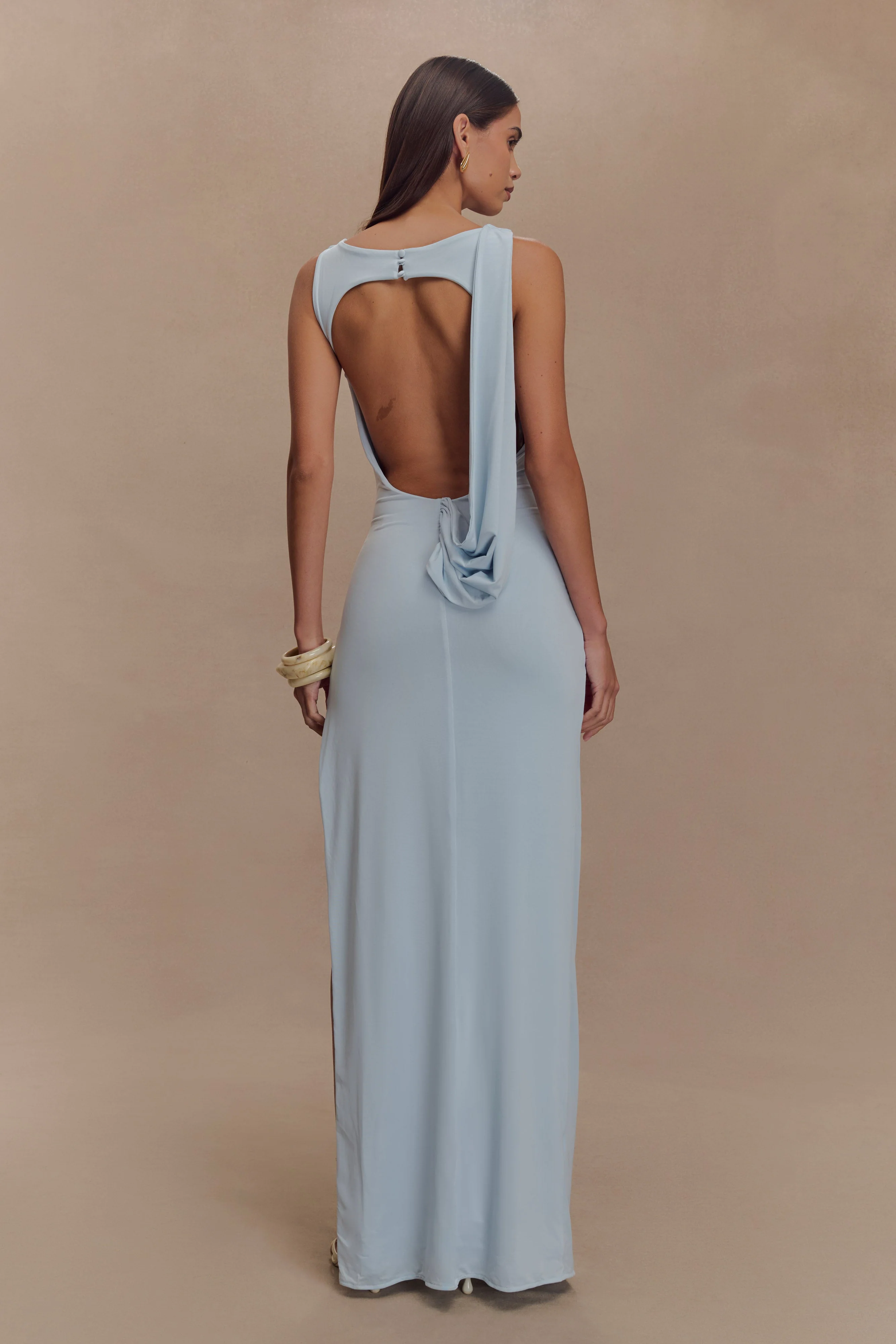 Henley Slinky Drape Maxi Dress - Pale Blue