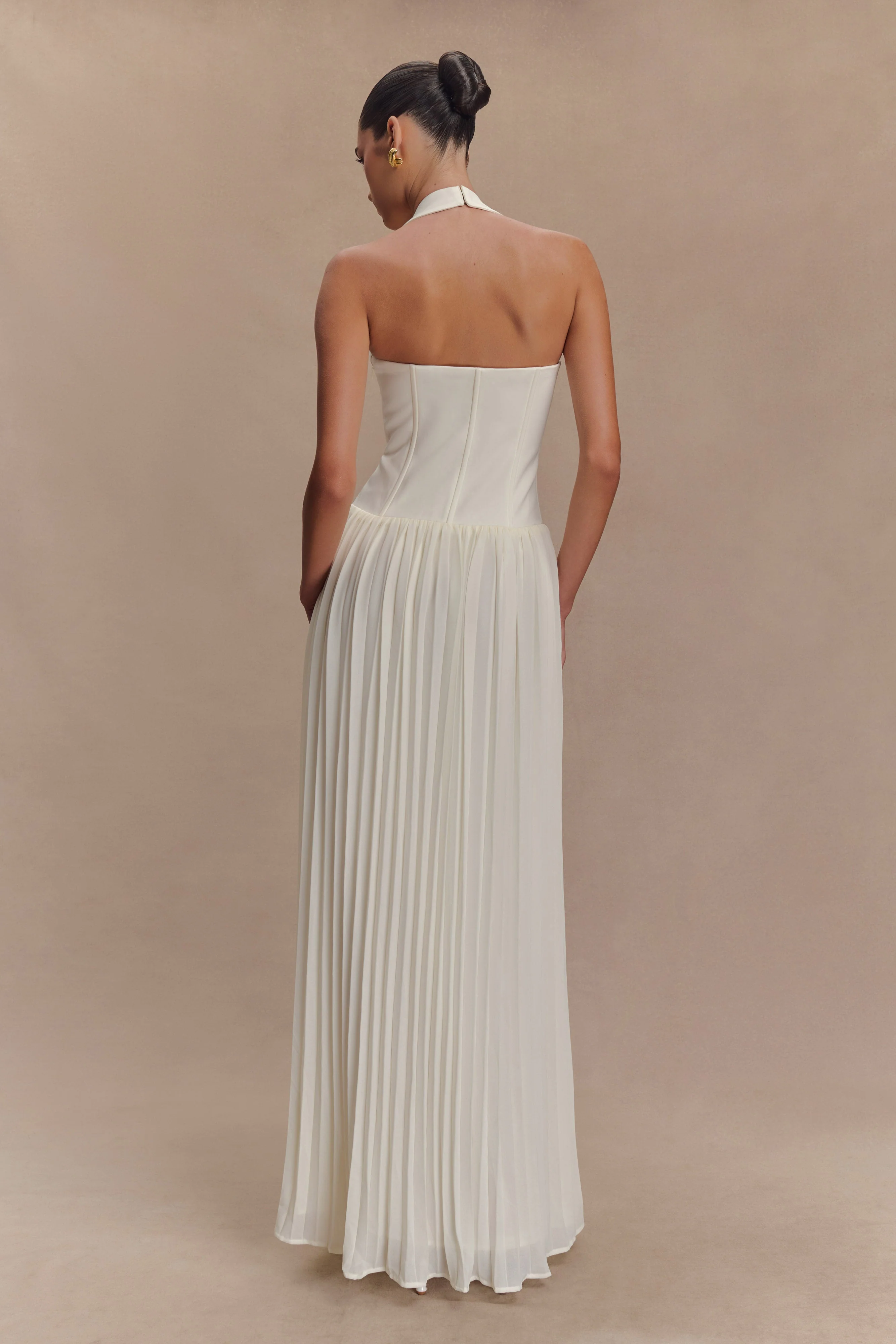 Stacie Pleated Halter Maxi Dress - Ivory