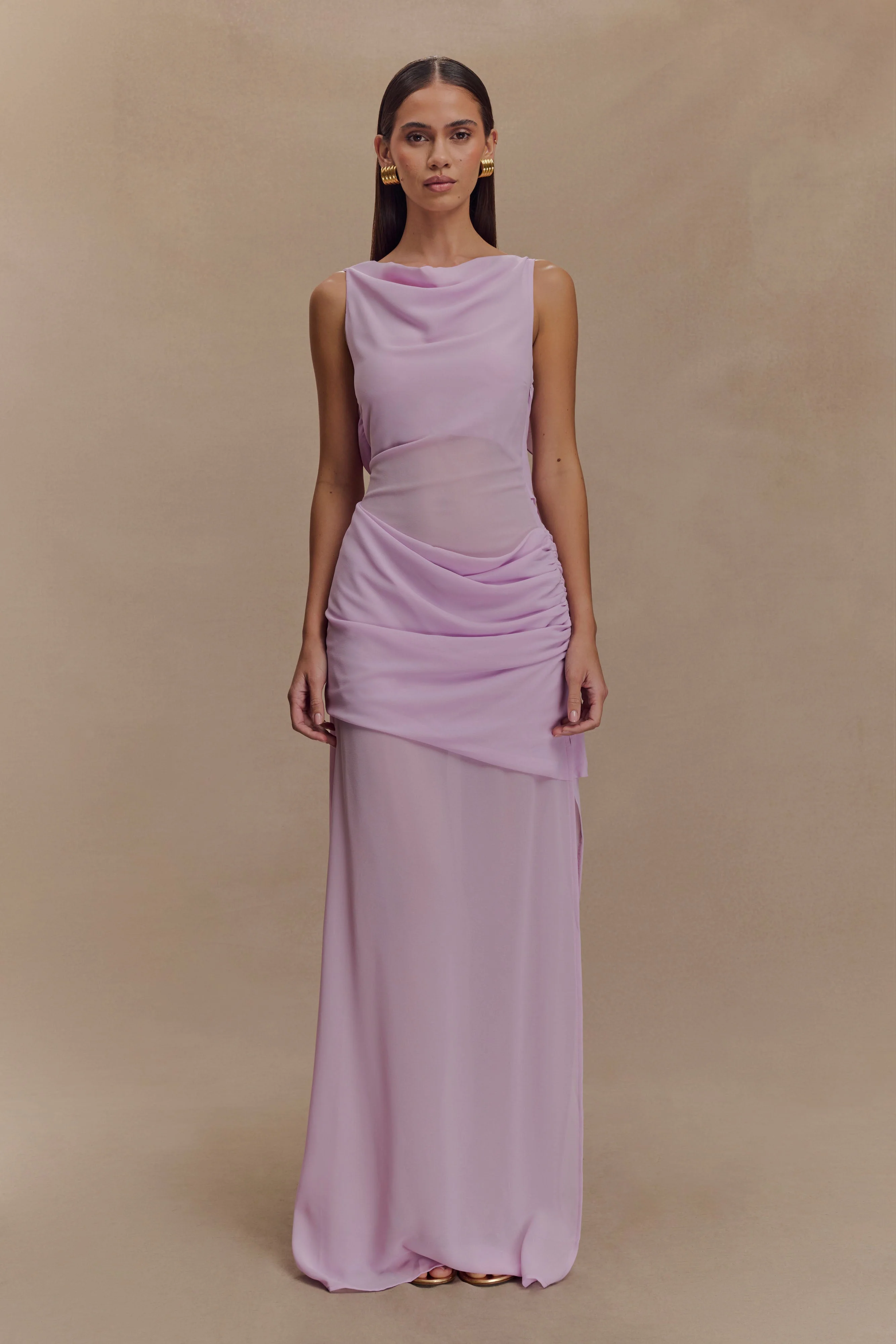 Daria Draped Chiffon Maxi Dress - Light Lilac