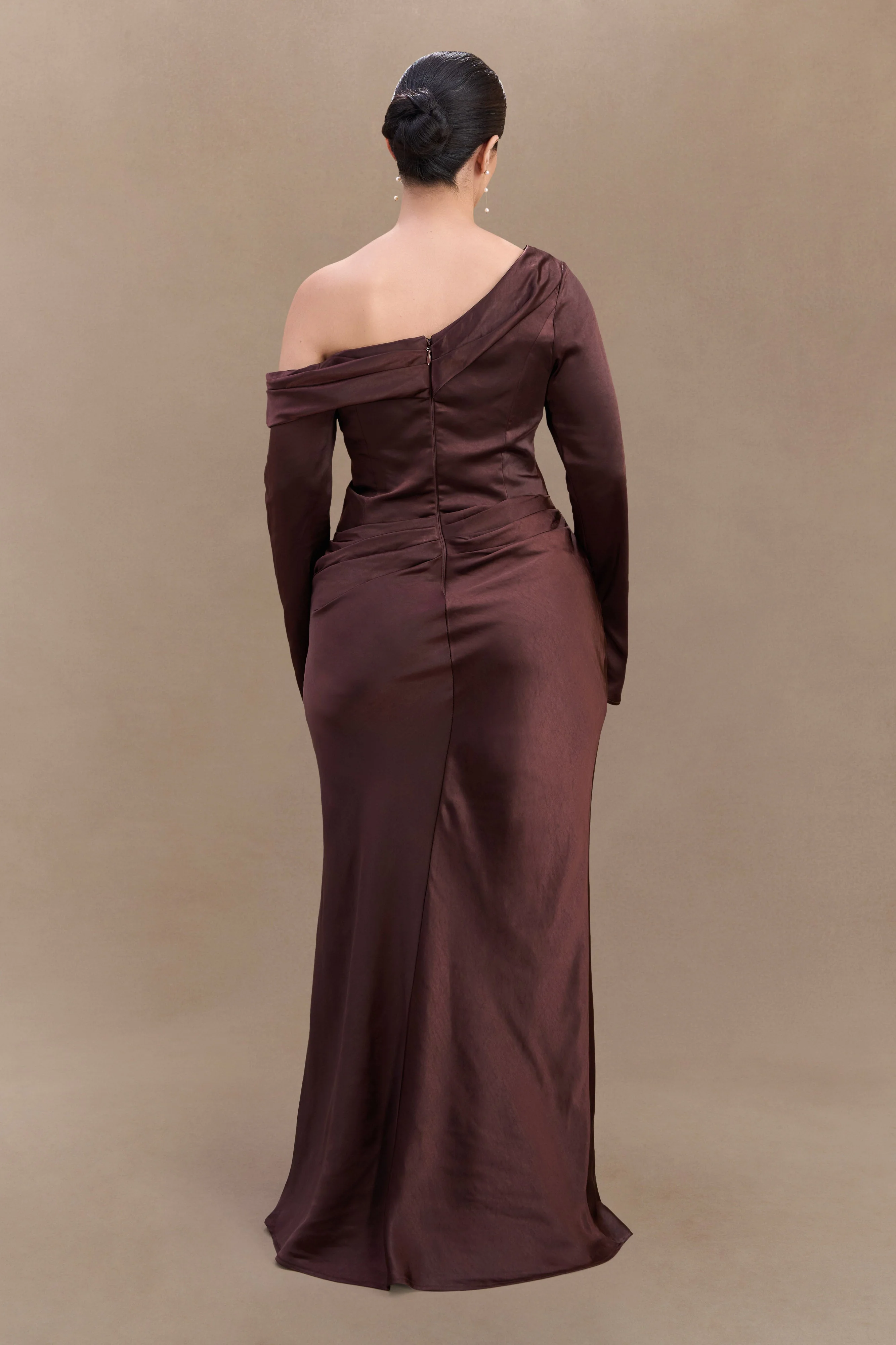 Iris Long Sleeve Satin Maxi Dress - Dark Chocolate