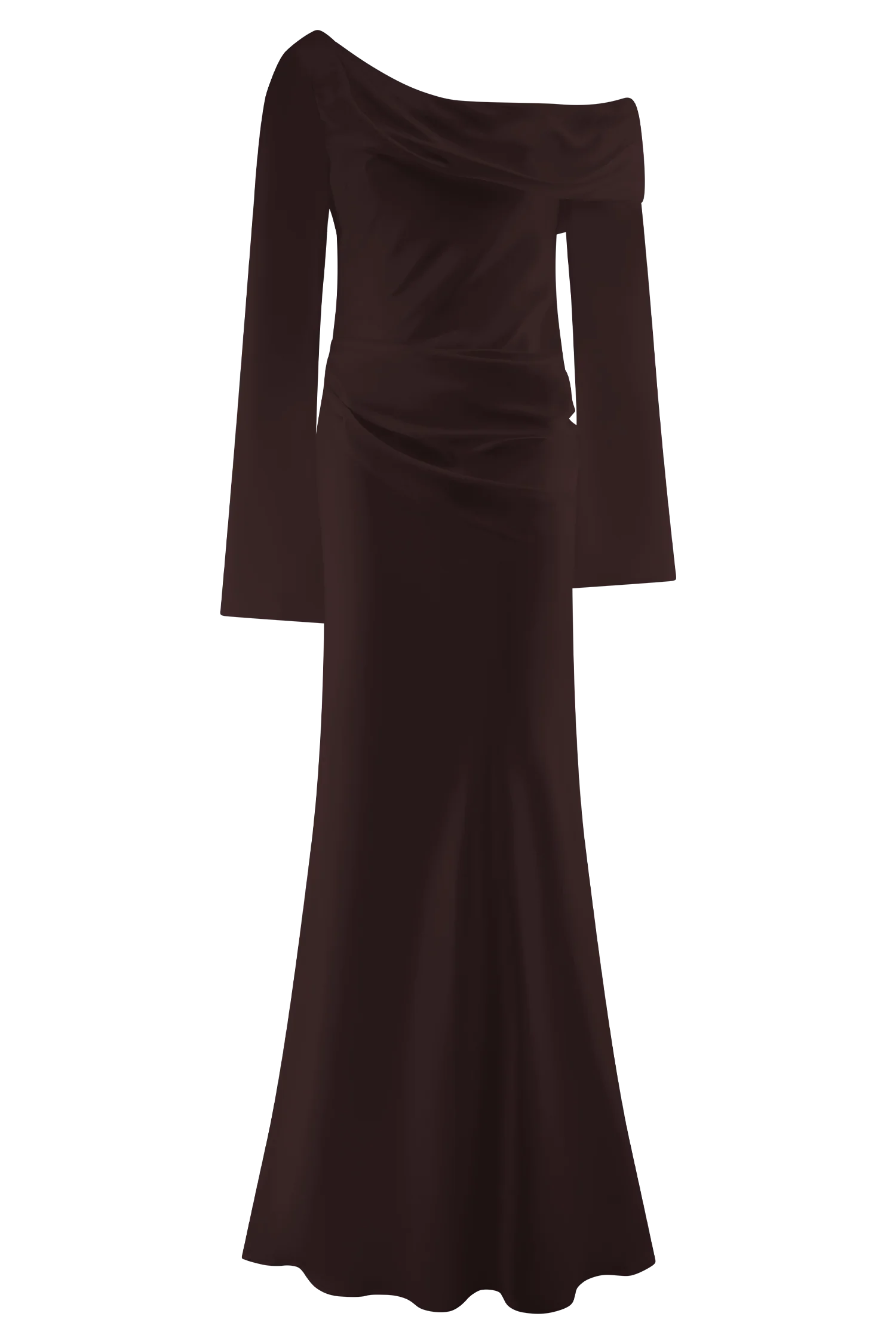 Iris Long Sleeve Satin Maxi Dress - Dark Chocolate
