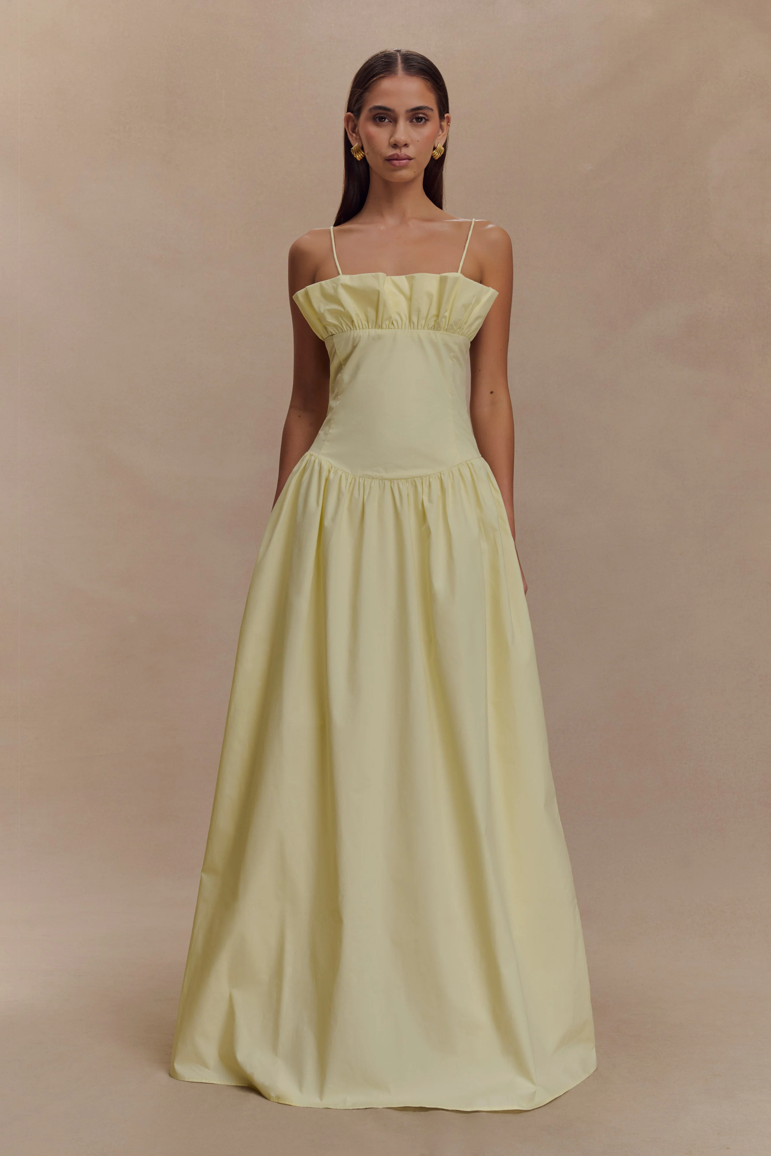 Janis Cotton Frill Maxi Dress - Lemon