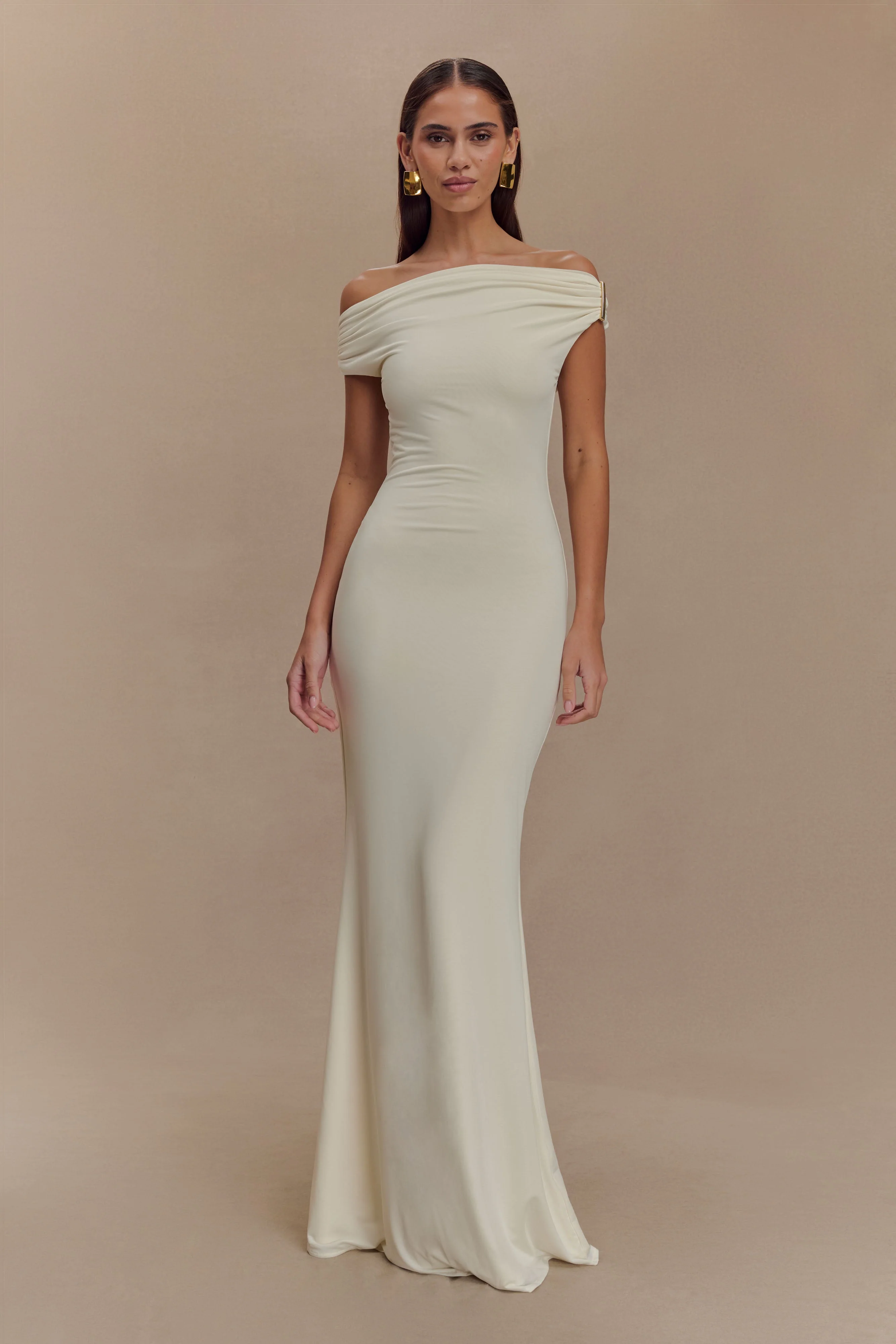 Kinsley Slinky Maxi Dress With Hardware - Ivory
