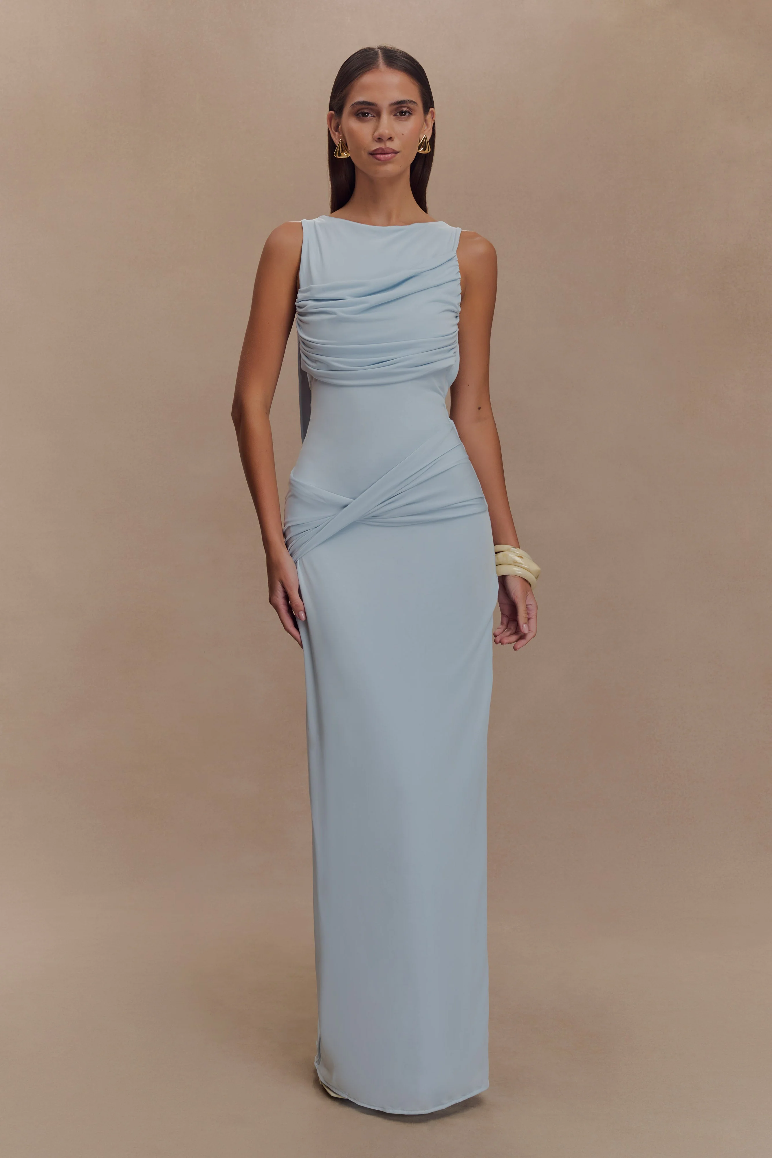 Henley Slinky Drape Maxi Dress - Pale Blue