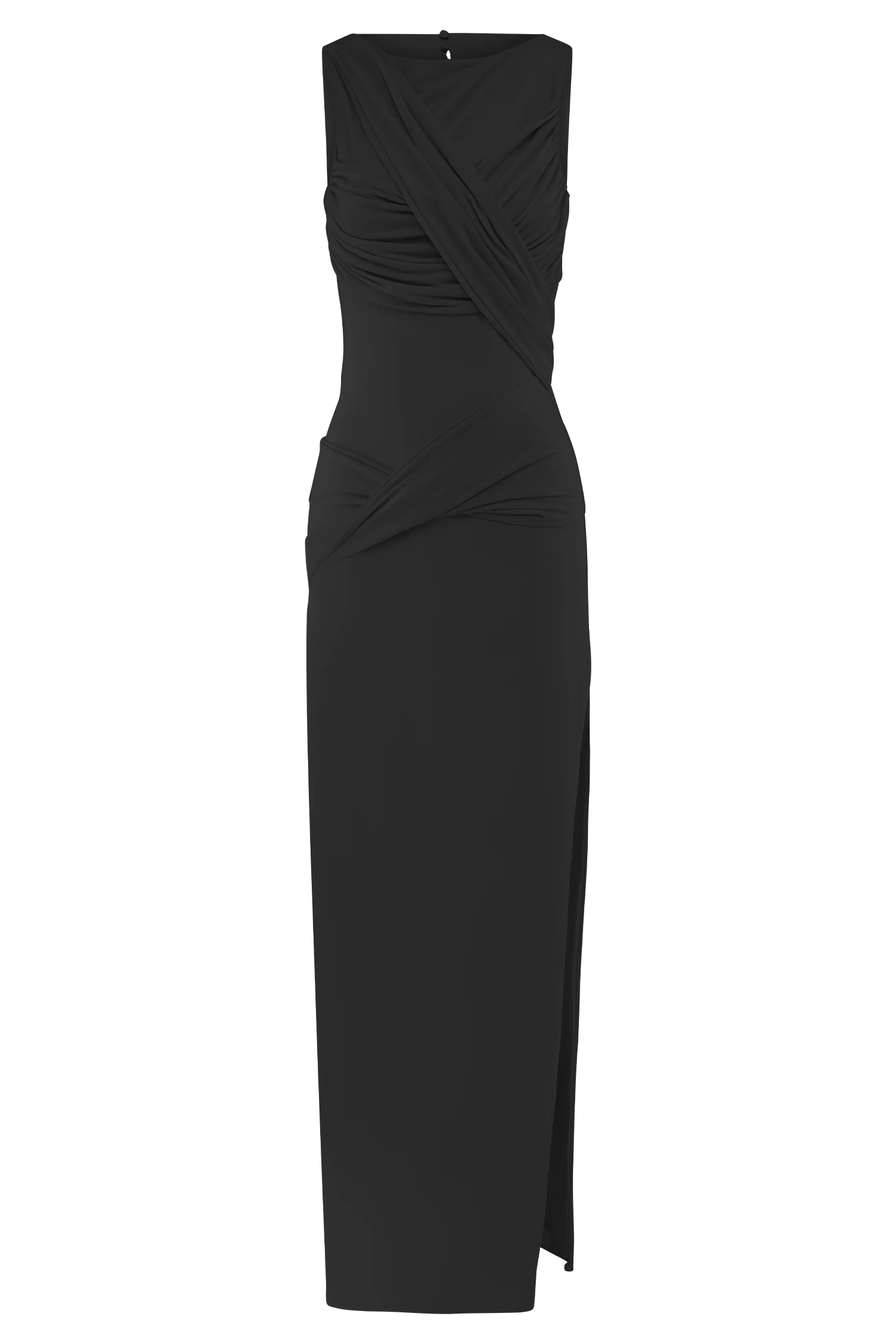 Henley Slinky Drape Maxi Dress - Black