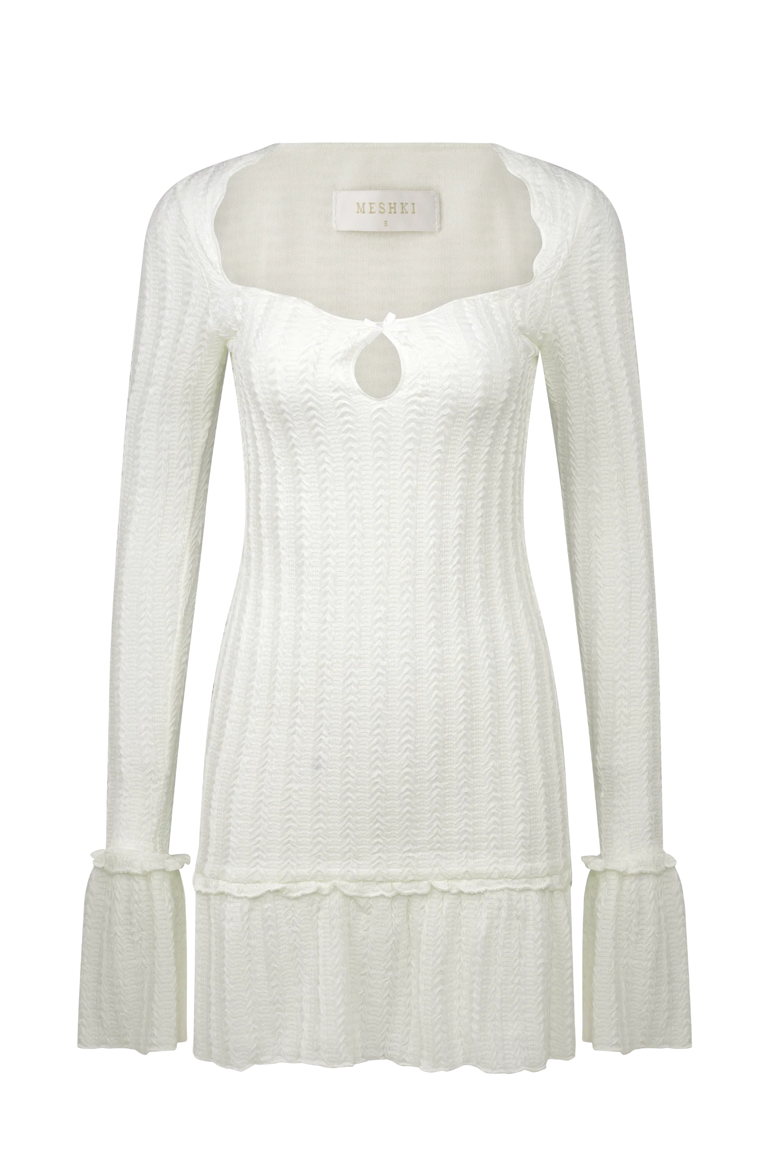 Daphne Pointelle Long Sleeve Mini Dress - Ivory