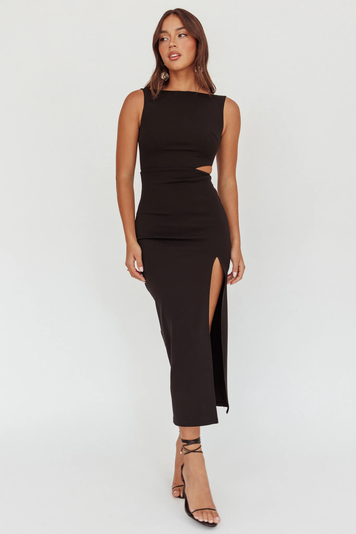 Emille Cut-Out Split Midi Dress Black