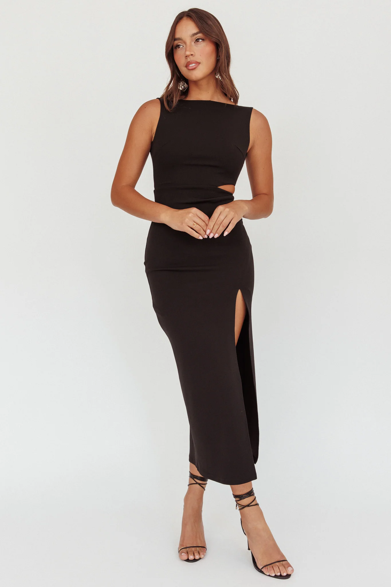 Emille Cut-Out Split Midi Dress Black