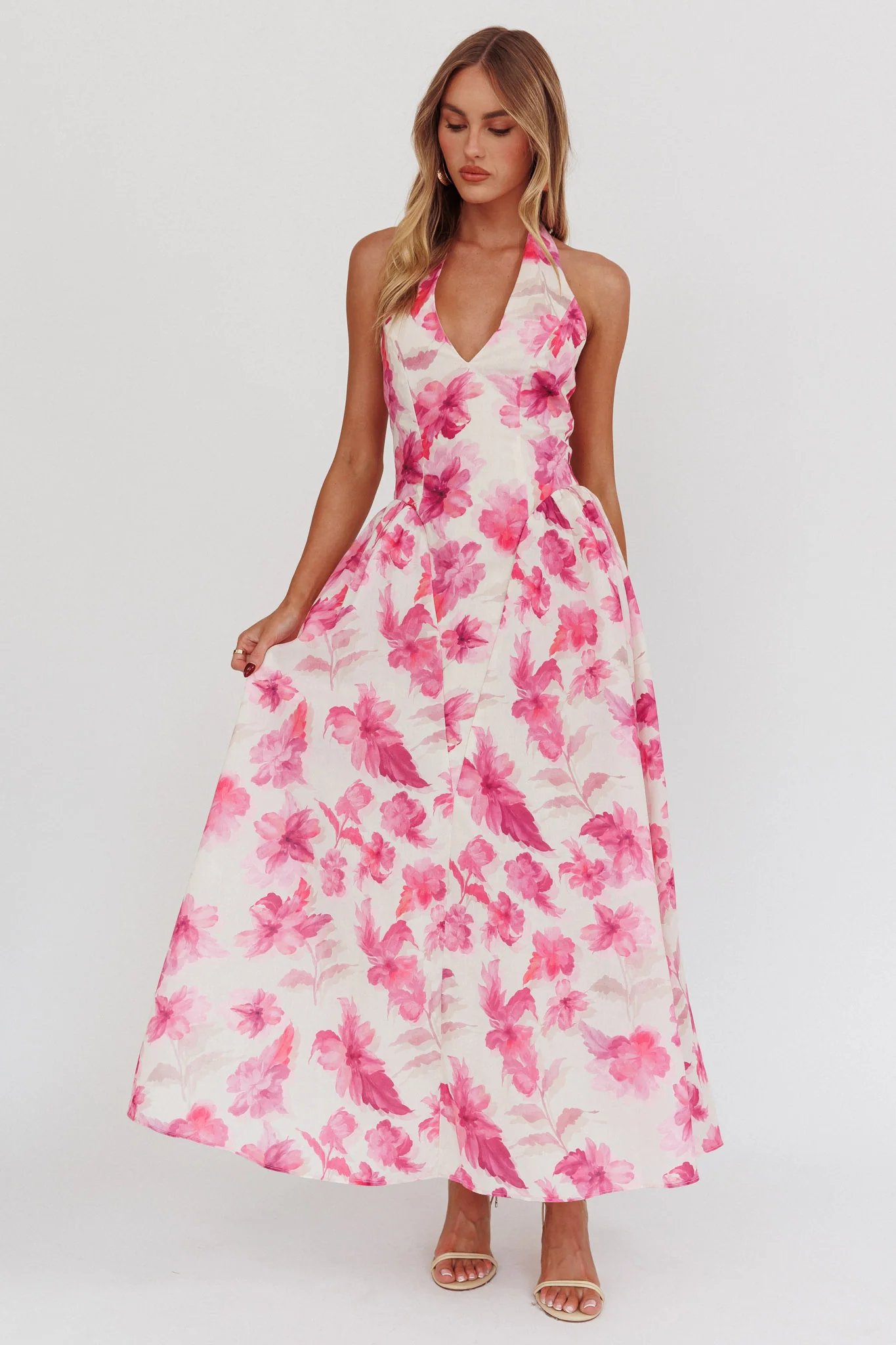 El Corazon Halterneck Dress Floral Pink