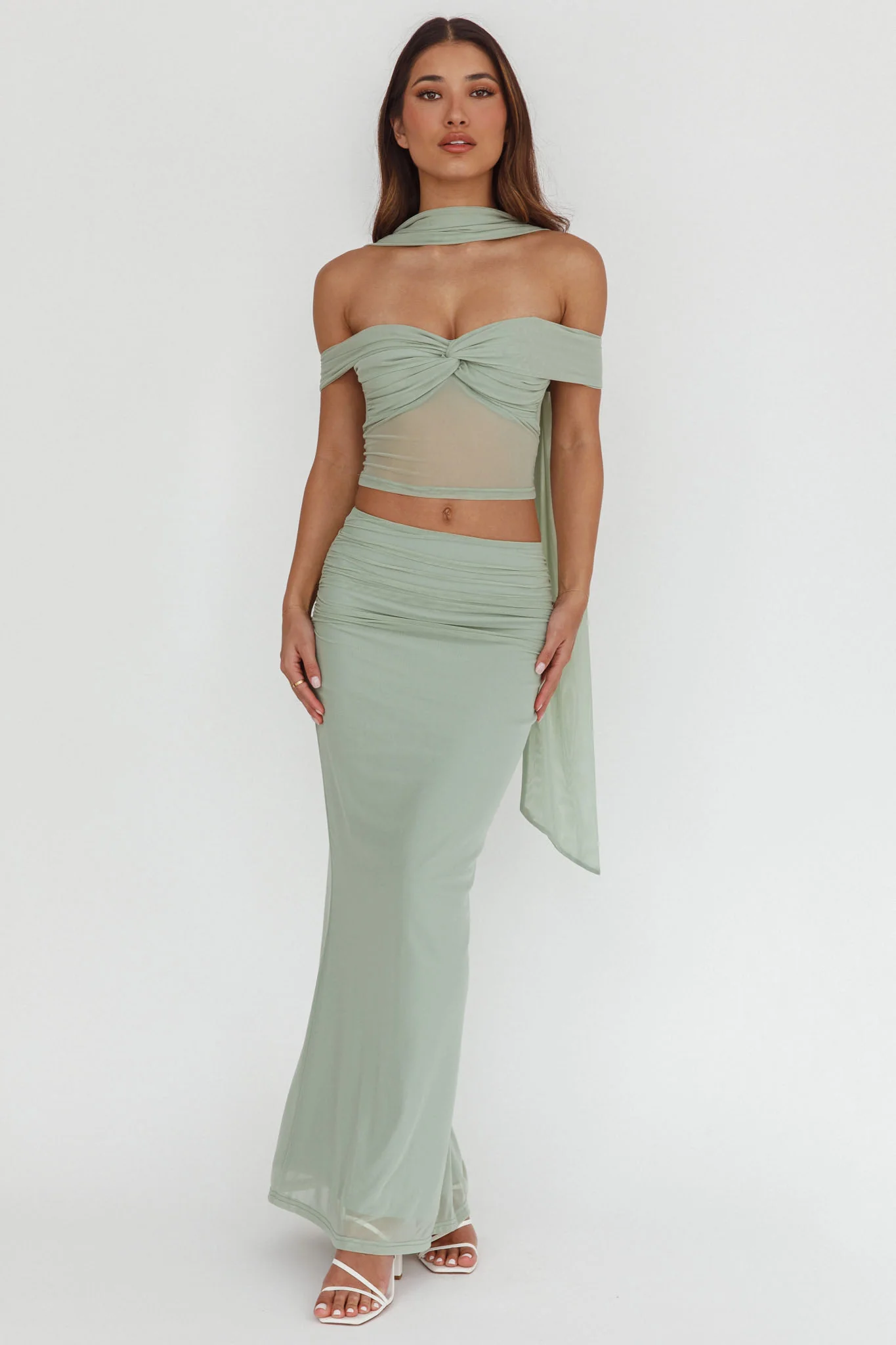 All The Lights Off-Shoulder Crop Top Sage