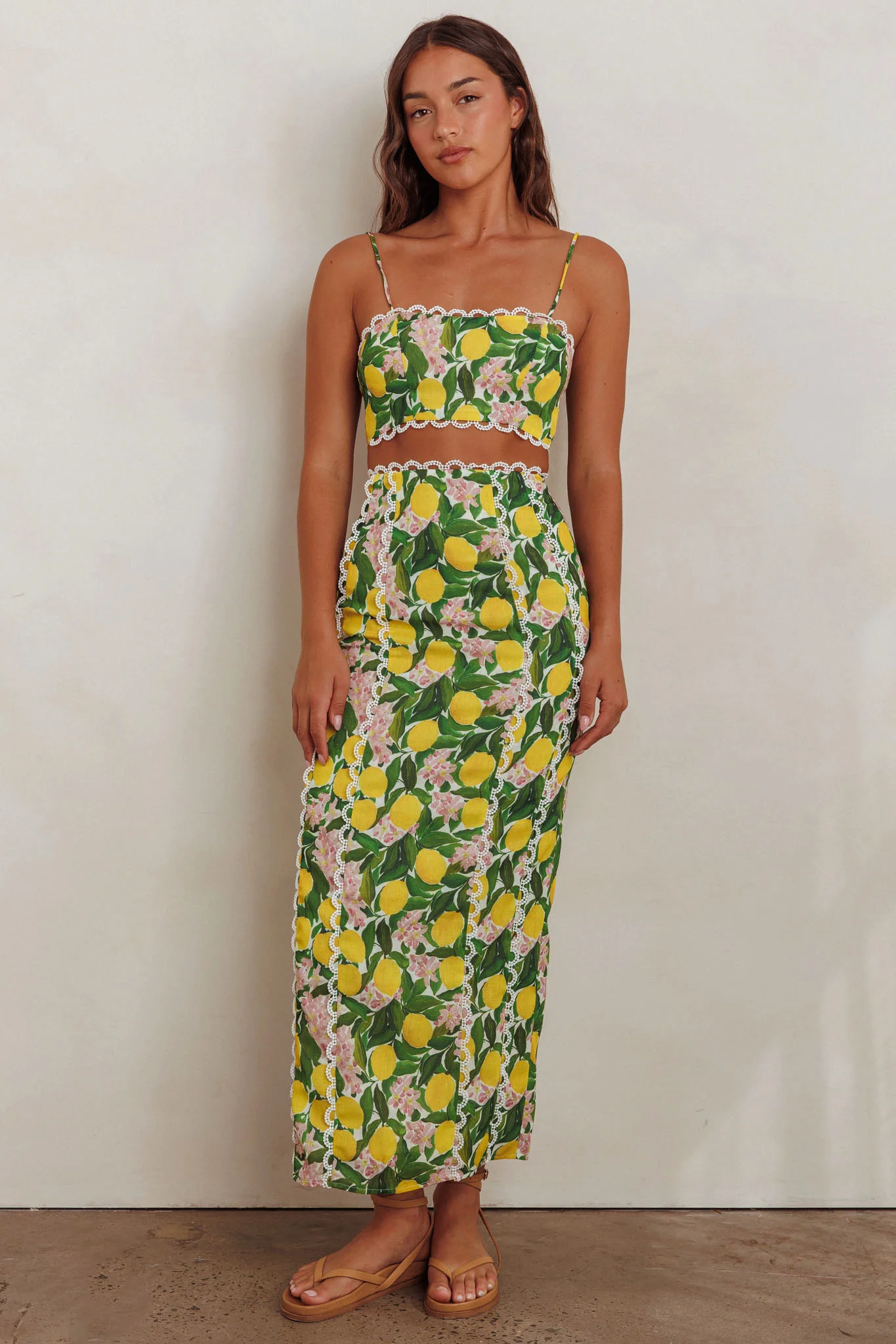 Chamberlain Scallop Trim Crop Top Citrus Lemon