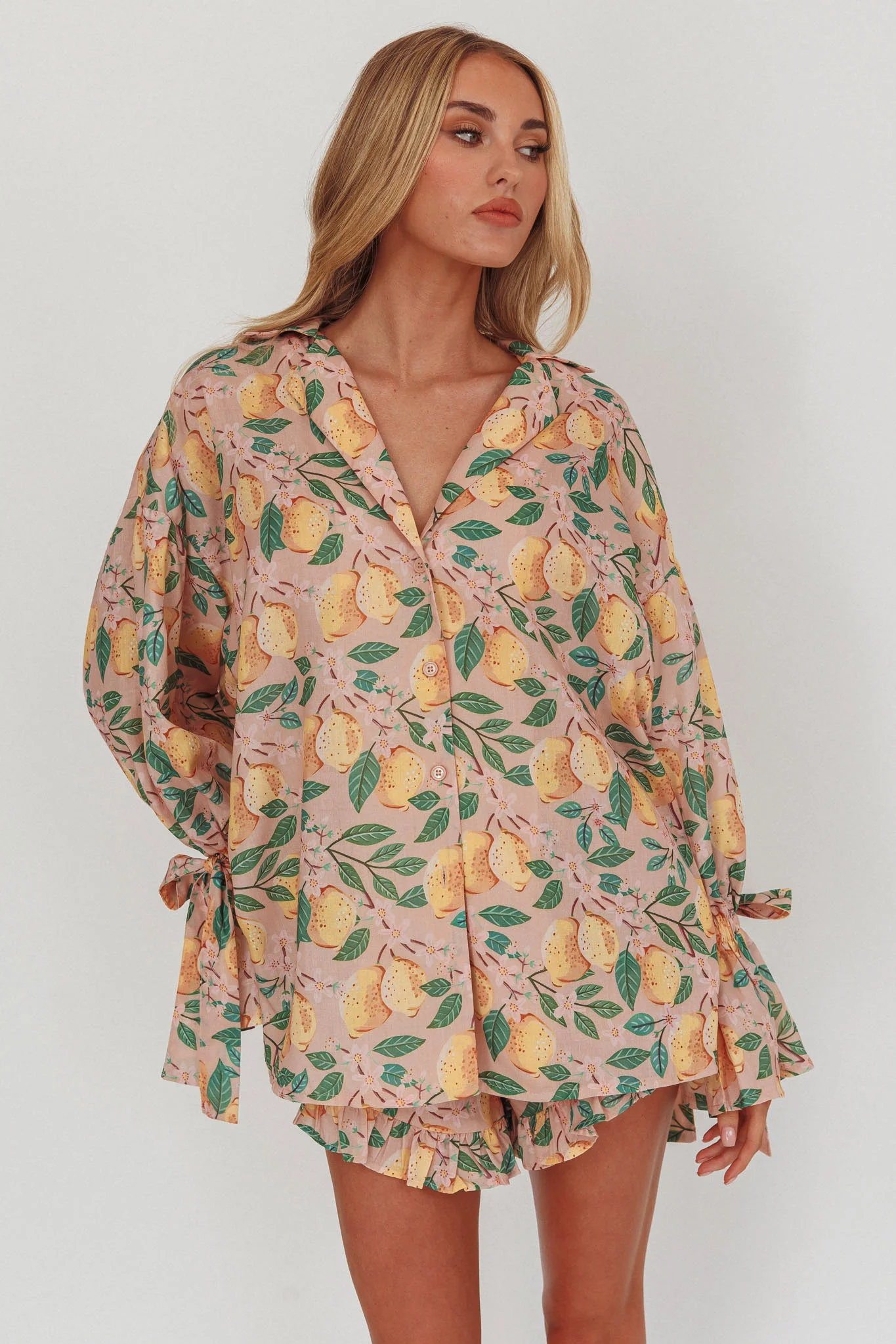 Telling Secrets Tied Cuff Top Lemon