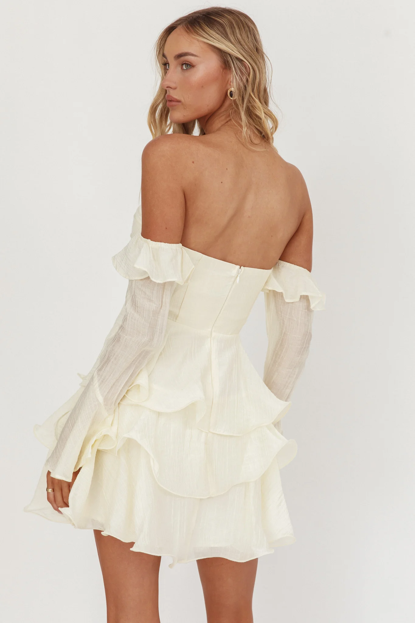 Giavana Off-Shoulder Layered Mini Dress Cream
