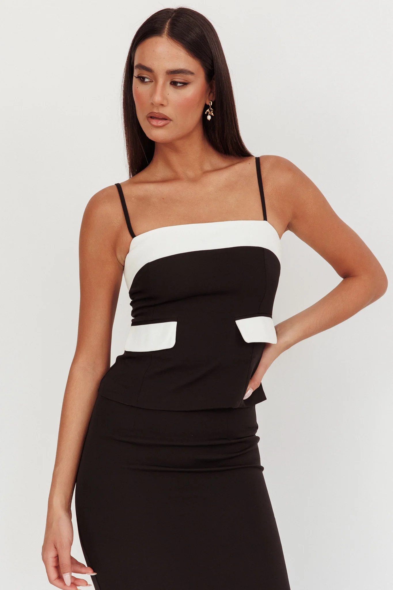 Switched On Faux Pocket Cami Top Black